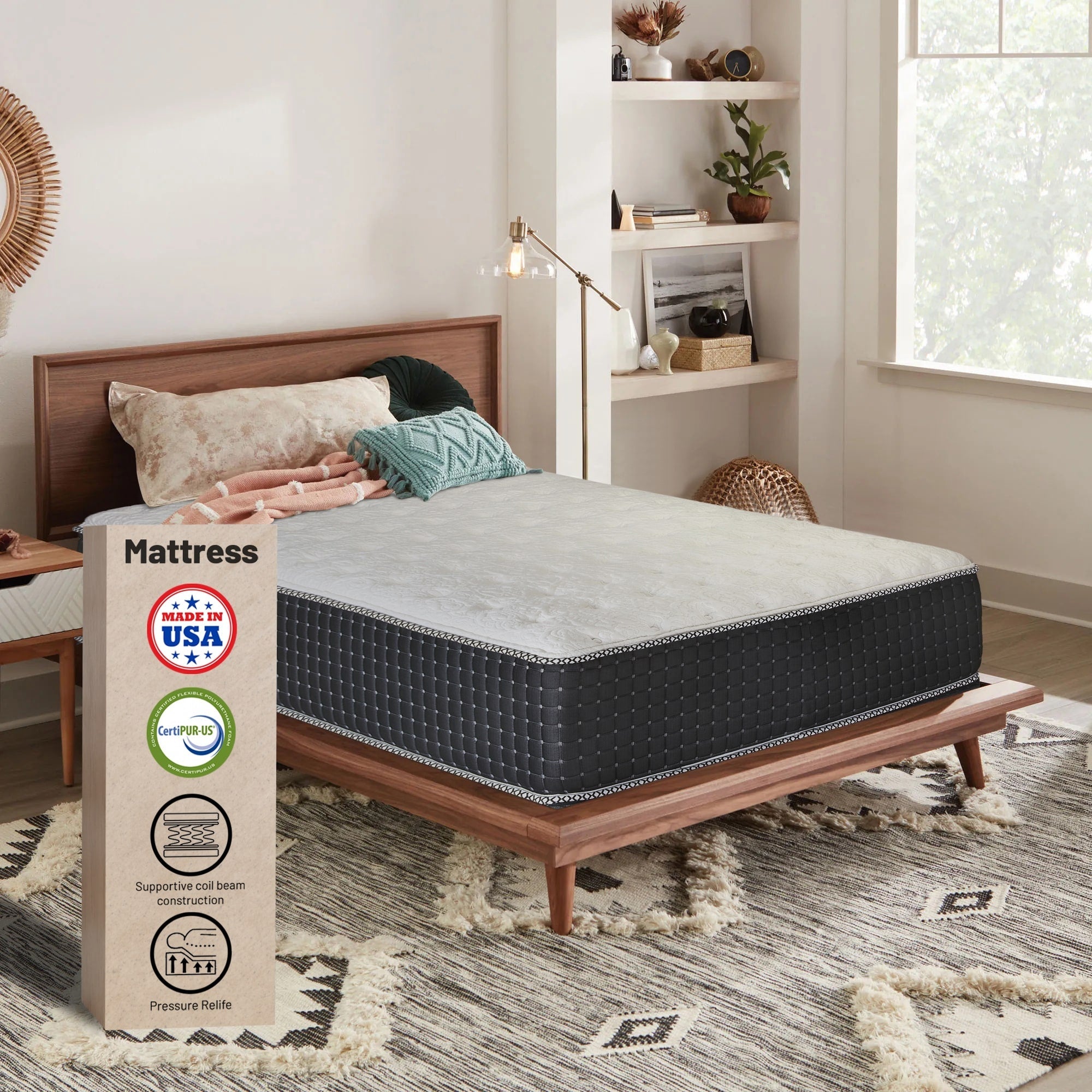 14 Luxury Foam Encased Hybrid Mattress, Strong Edge Support, High Density Foam, 2 Fluffy Quilted Top, Black