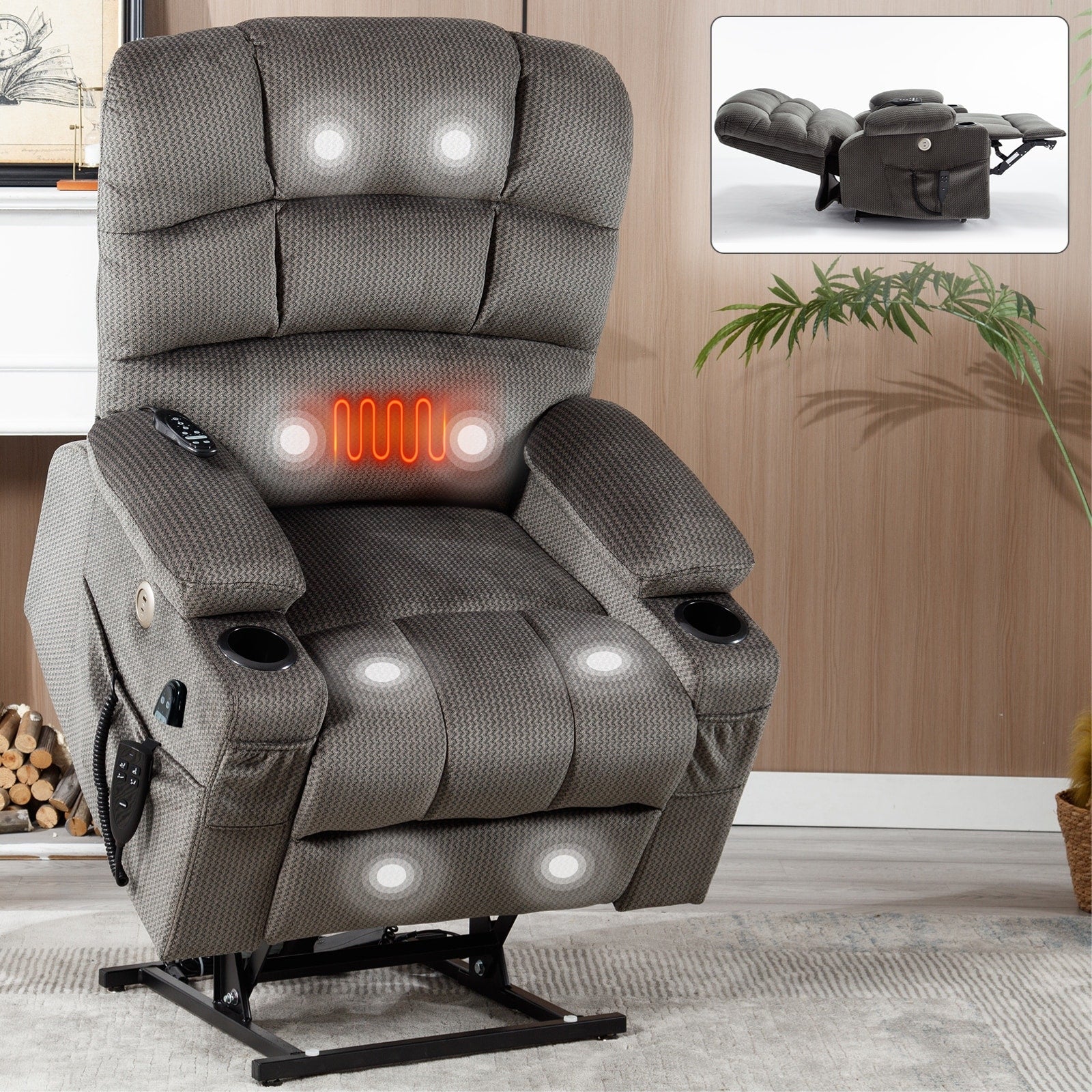 180° Power Lift Recliner Chair with Massage & Heat, Dual Cup Holders