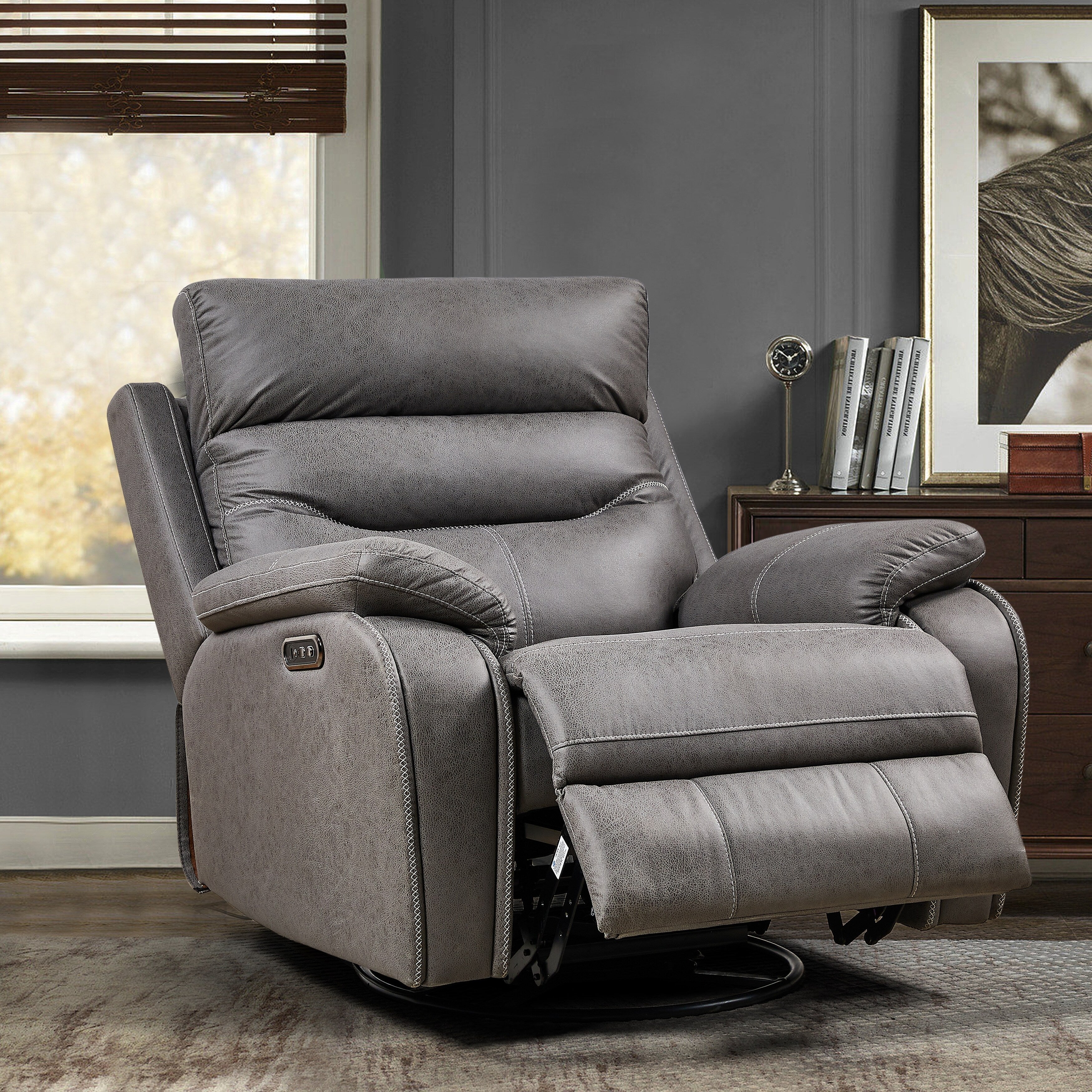 240° Swivel Recliner Chair with Dual Motor, Power Headrest, Infinite Recline Positions, USB Charging Ports, and Footrest