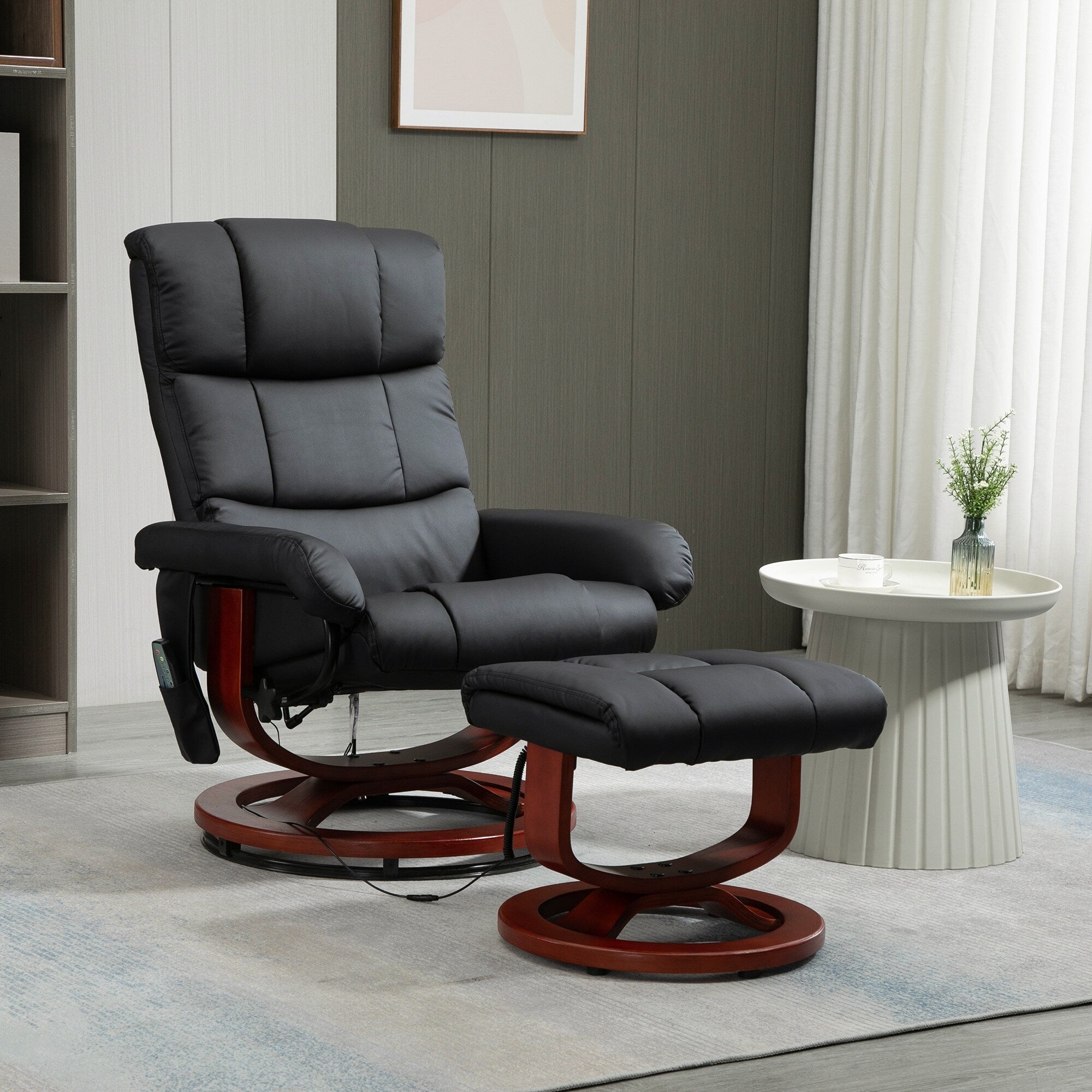 360° Swivel Reclining Massage Chair PU Leather Sofa Chair with Ottoman, 10 Point Vibration, Remote and Side Pocket