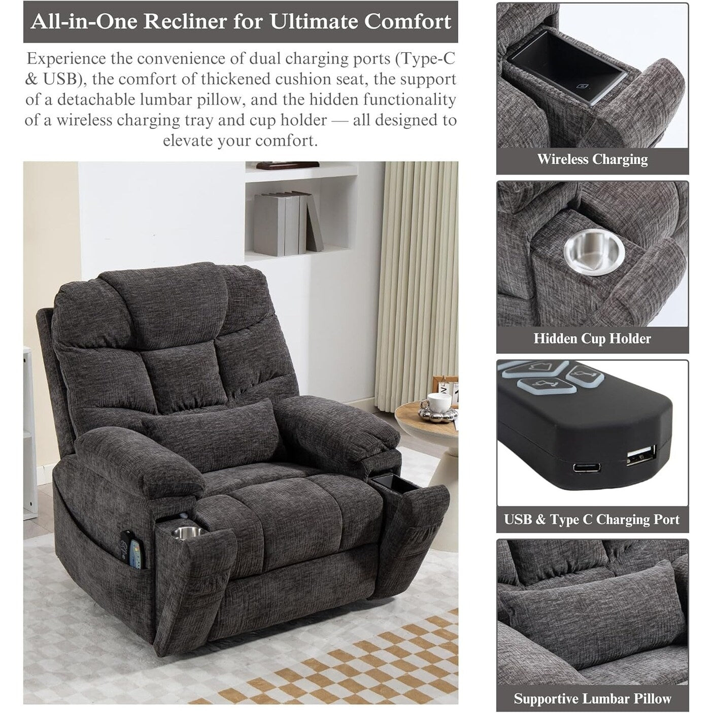 40'' Oversized Dual Motor Power Recliner Lift Chair with Massage and Heat,Chenille Fabric