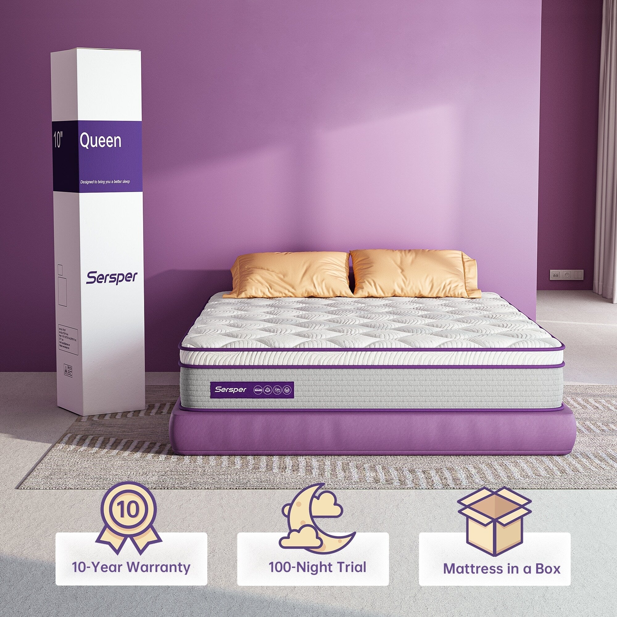 10 Inch Twin/ Full/ Queen Memory Foam Hybrid Mattress,Euro Top Mattress in a Box