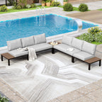 10-Seat Patio Sectional sofa set, E-coating Steel frame Conversation Sets with Built-in Side Table , Grey Cushion