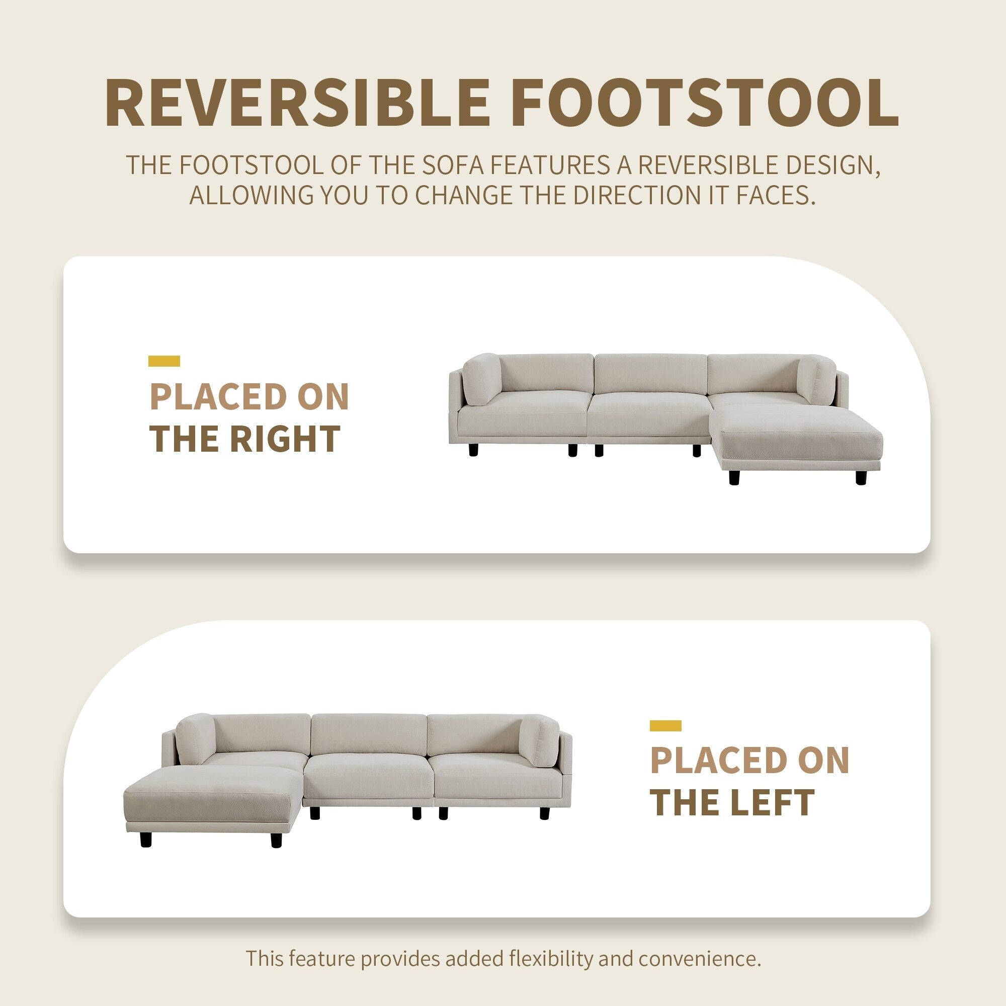 102.4 Polyester L-Shaped Sectional Sofa with Reversible Footstool, Thick Cushions, and Durable Plastic Legs