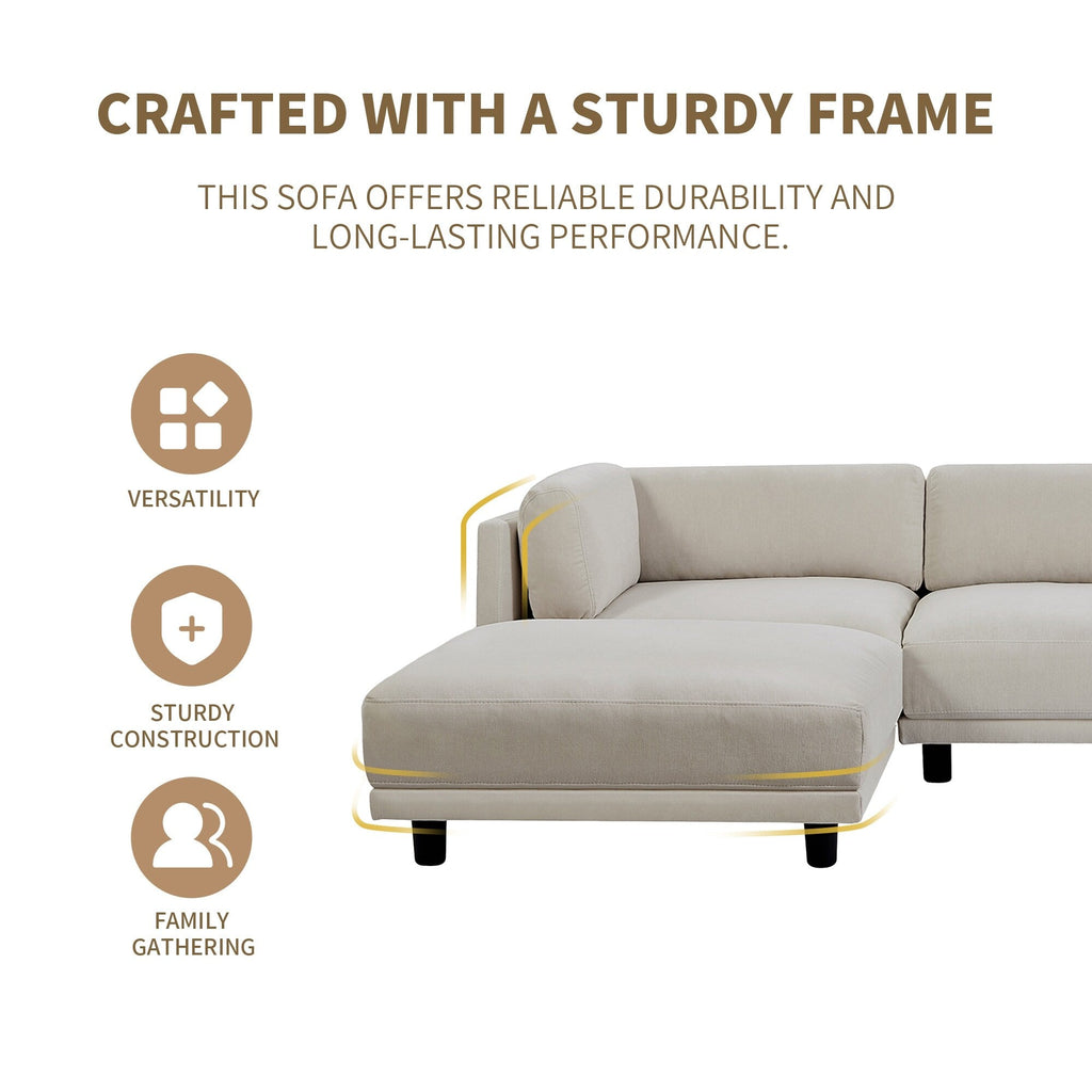 102.4'' L-Shaped Polyester Sectional Sofa with Reversible Ottoman, Plush Cushions, and Sturdy Plastic Base