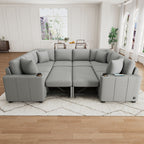 108 Inch Modular UâShaped Sectional Sofa with Pull Out Sleeper, USB Ports and Dual Cup Holders for Living Room