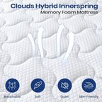10 King Mattress,Memory Foam Hybrid Mattress with Space Cotton for Tight Sleep,Cooling Mattress with Stronger Support