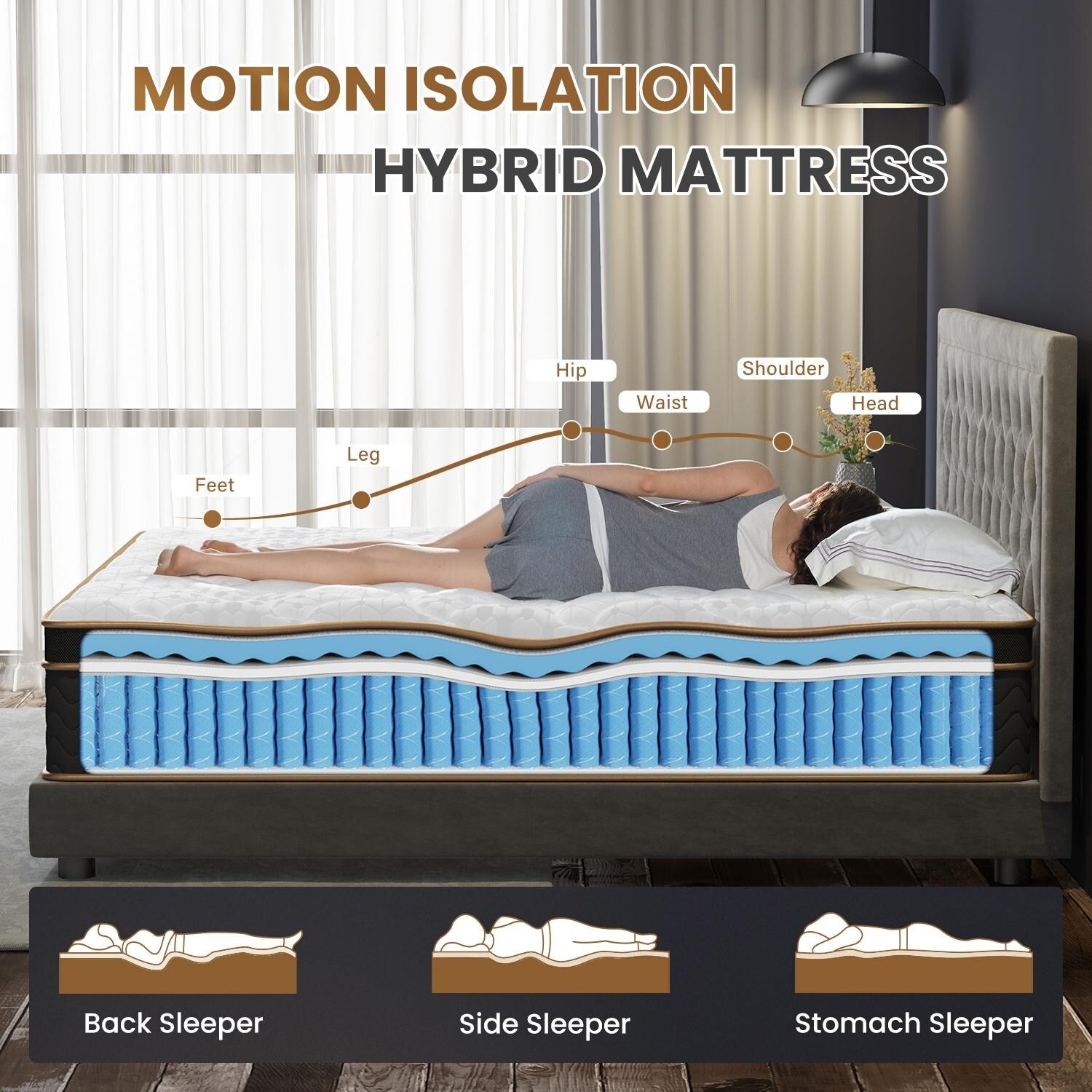 10 King Plush Hybrid Mattresses with Independently Encased Coils & Gel Memory Foam, Fiberglass-Free