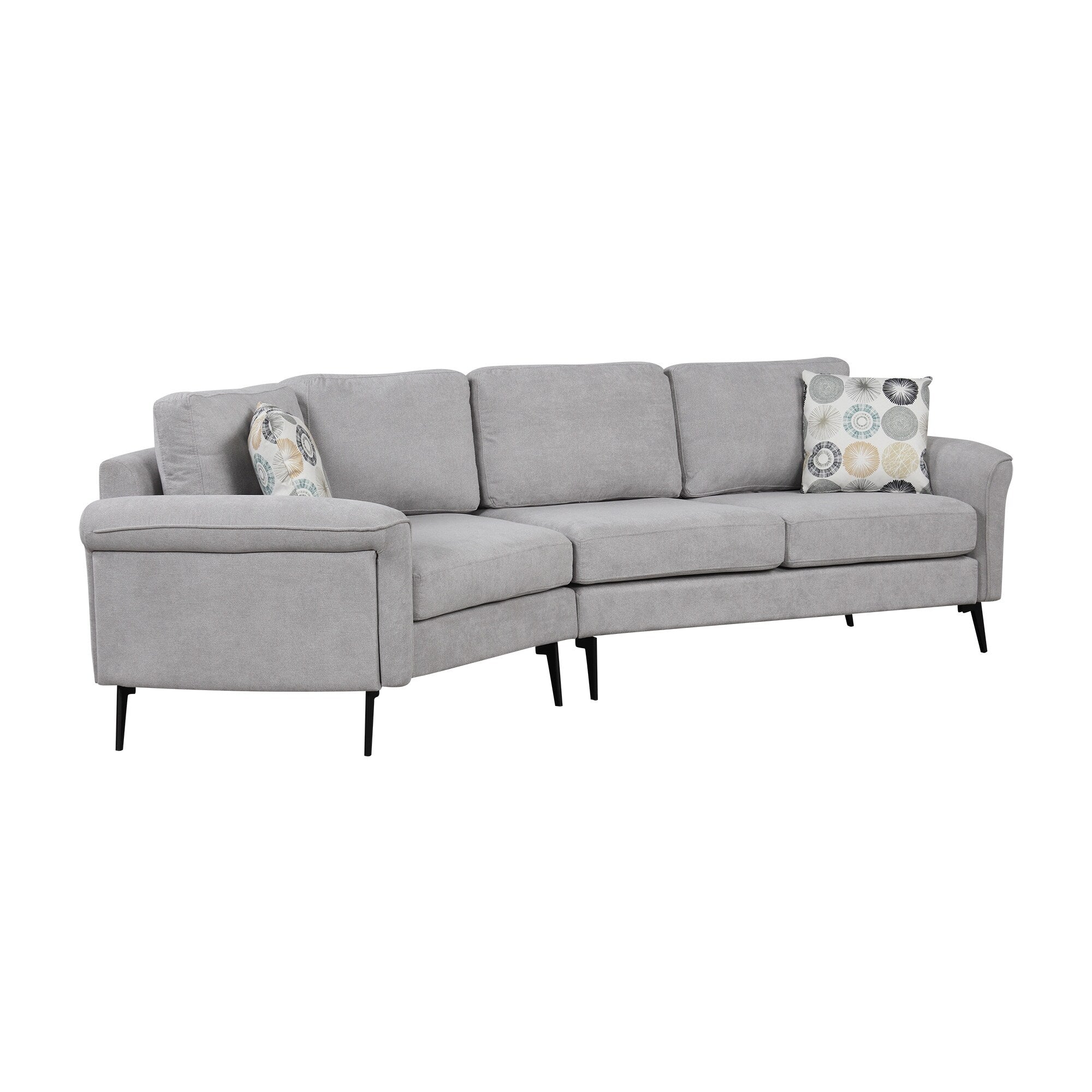 111 3 Seater Sofa Couch, Chenille Curved Sofa Couch with 2 Printed Pillows Modern Upholstered Sofa for Living Room