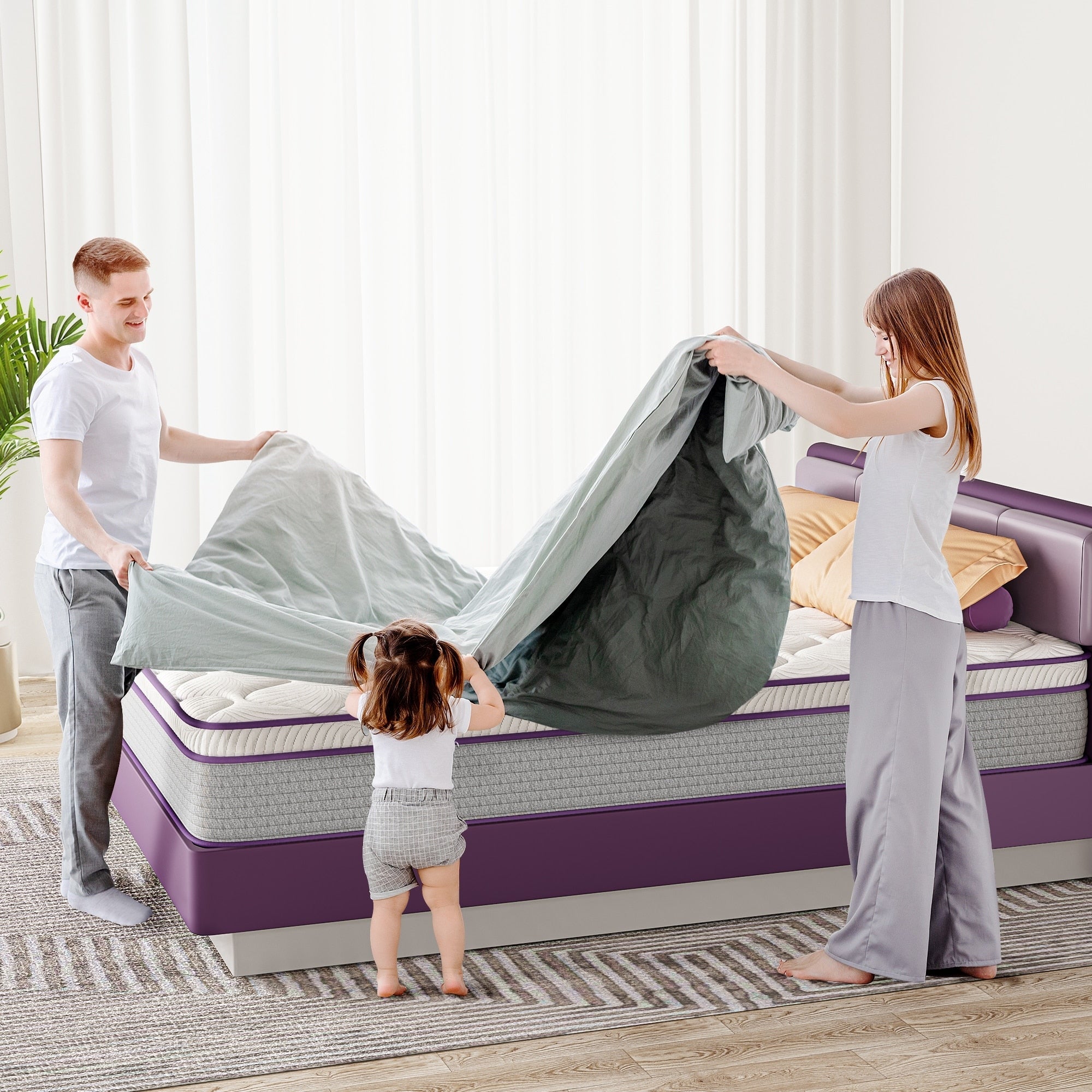 12 Inch Hybrid Mattress with Memory Foam and Spring Coils, Euro Top Mattress in a Box