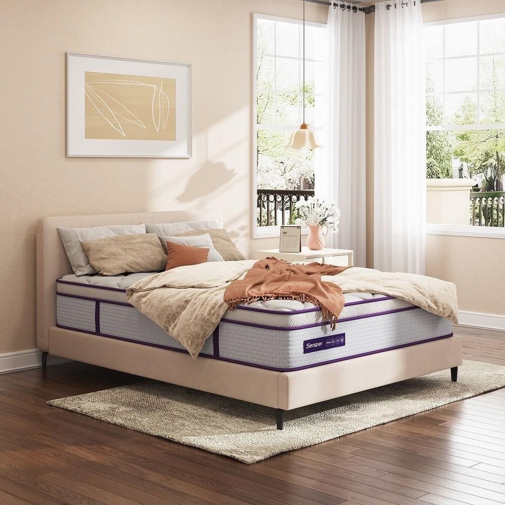 12 Inch Hybrid Mattress with Memory Foam and Spring Coils, Euro Top Mattress in a Box
