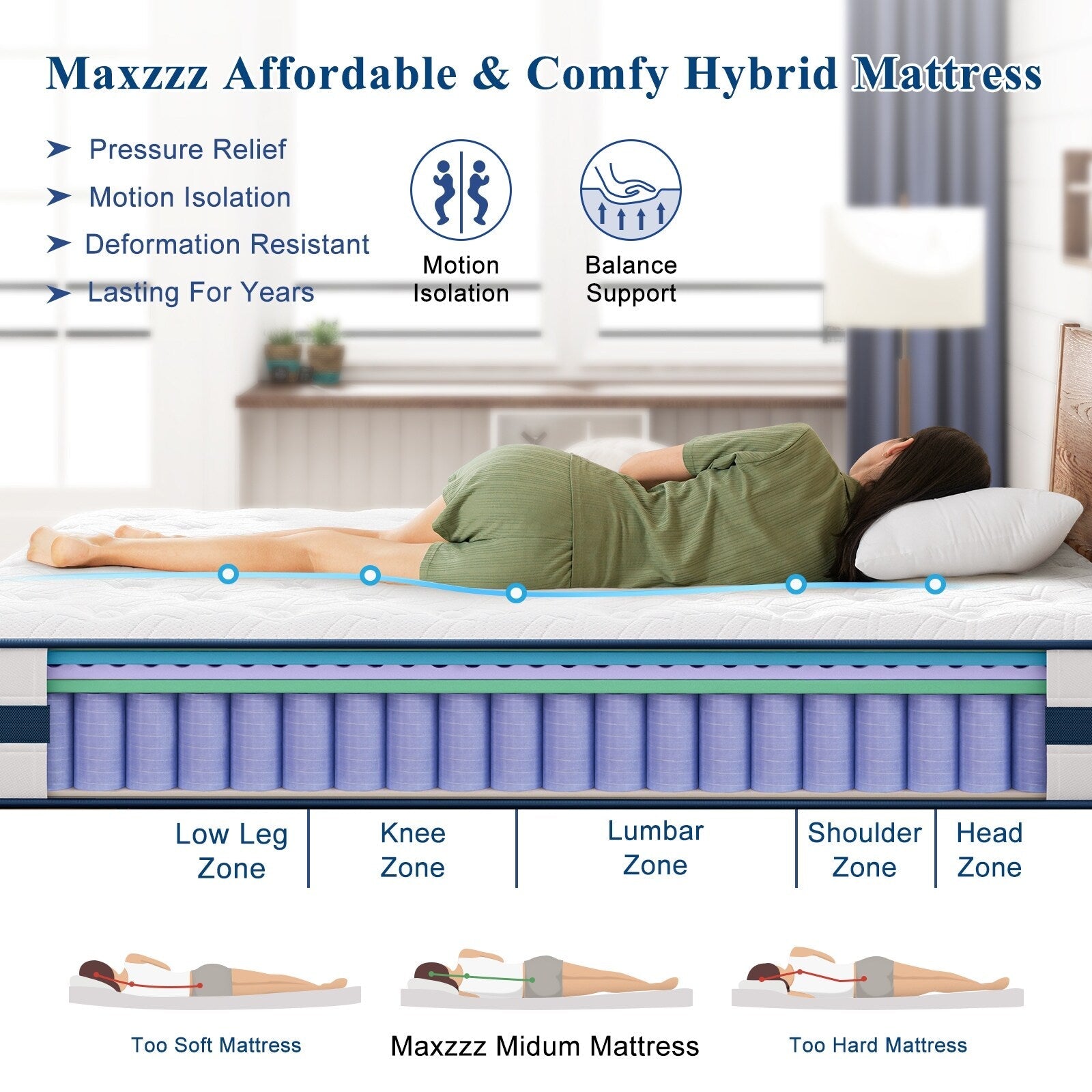 12 Inch King Hybrid Mattress in Box Cooling Memory Foam Pocket Coils Motion Isolation Luxury