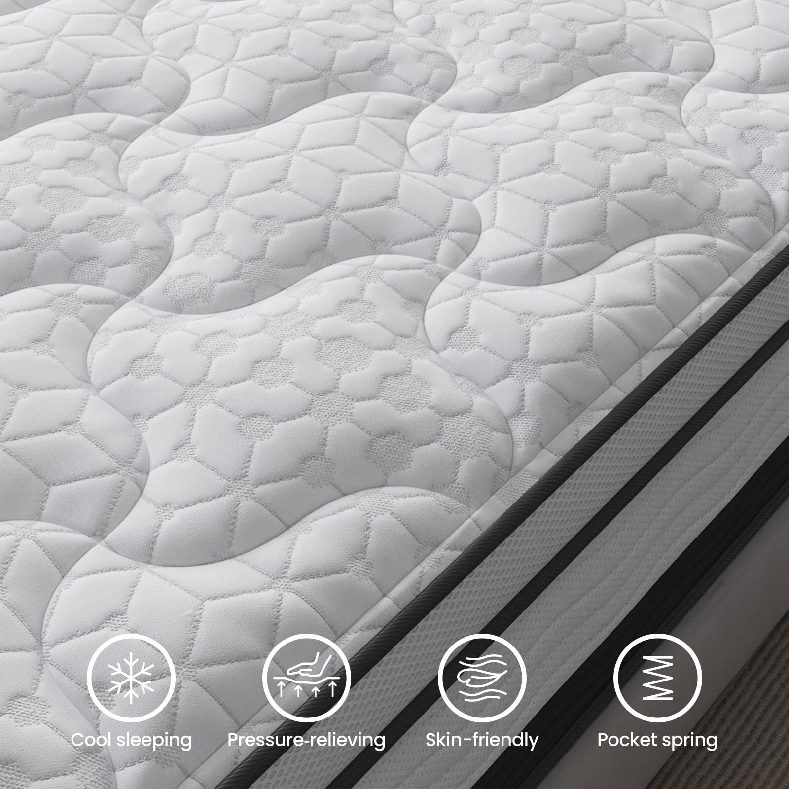 12 inch King Hybrid Mattress in a Box,Cooling Gel Infused Memory Foam and Pocket Spring Mattress,Medium Firm,76x80inches