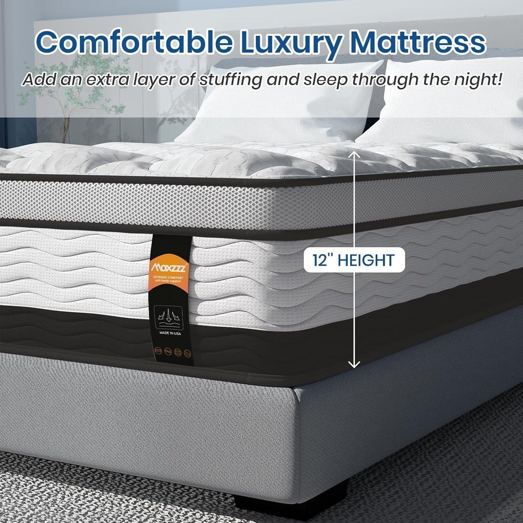 12 inch King Hybrid Mattress in a Box,Cooling Gel Infused Memory Foam and Pocket Spring Mattress,Medium Firm,76x80inches