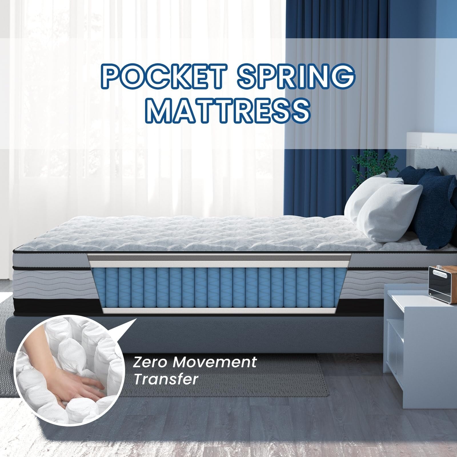 12 inch King Hybrid Mattress in a Box,Cooling Gel Infused Memory Foam and Pocket Spring Mattress,Medium Firm,76x80inches