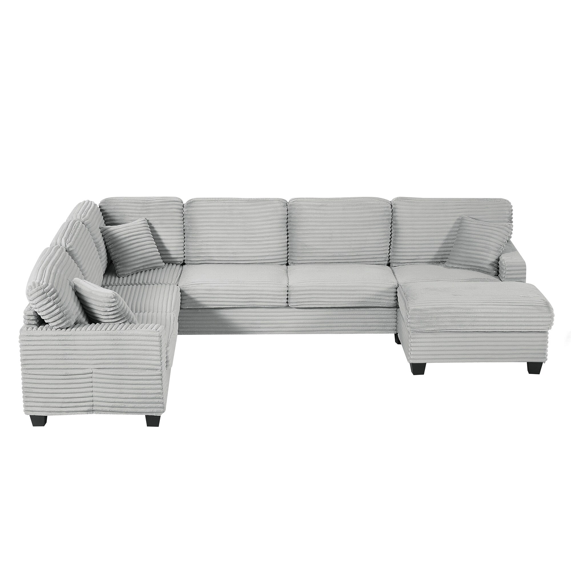 125'' Corduroy U-shaped Sectional Sofa with Movable Ottoman