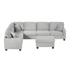125'' Corduroy U-shaped Sectional Sofa with Movable Ottoman