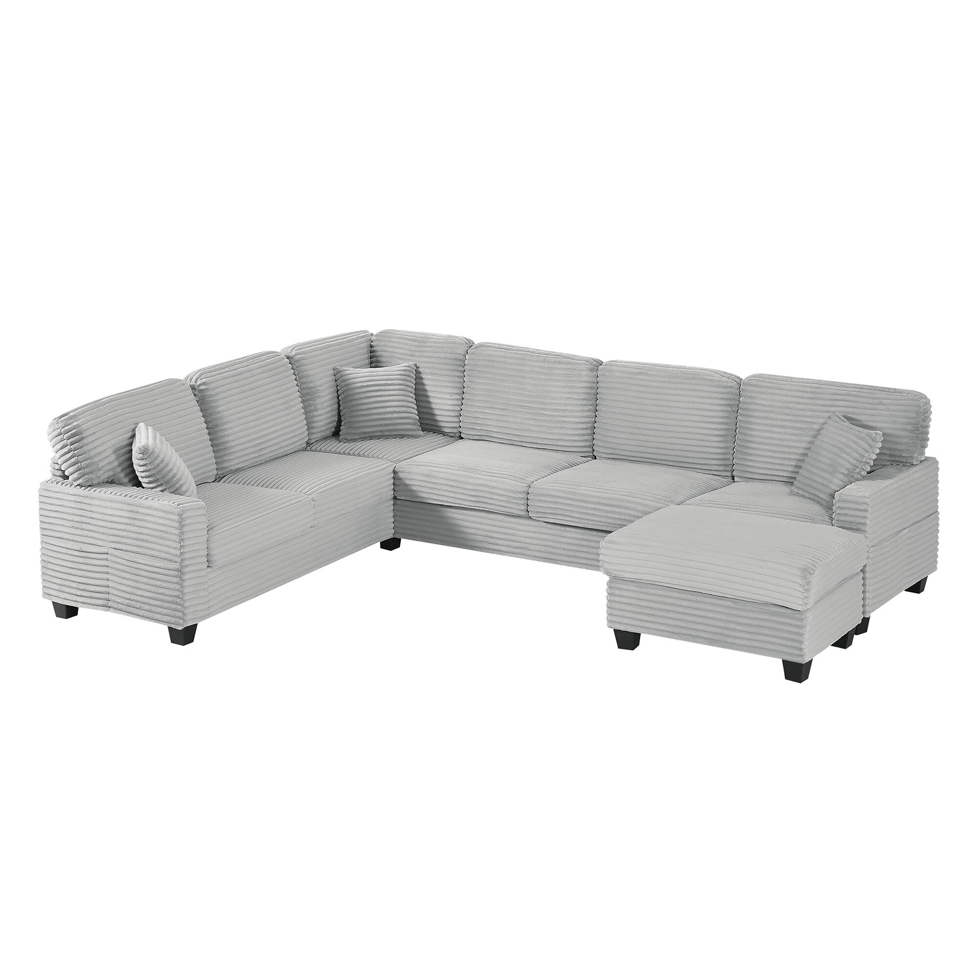 125'' Corduroy U-shaped Sectional Sofa with Movable Ottoman