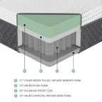 12 Plush Foam Pocket Coils Mattress, Green Tea Gel-Infused Memory Foam Hybrid Mattress in a Box