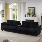 133 4-Seater Corduroy Sofa - Modern Storage Couch with USB Ports, Flip-Top Cup Holders