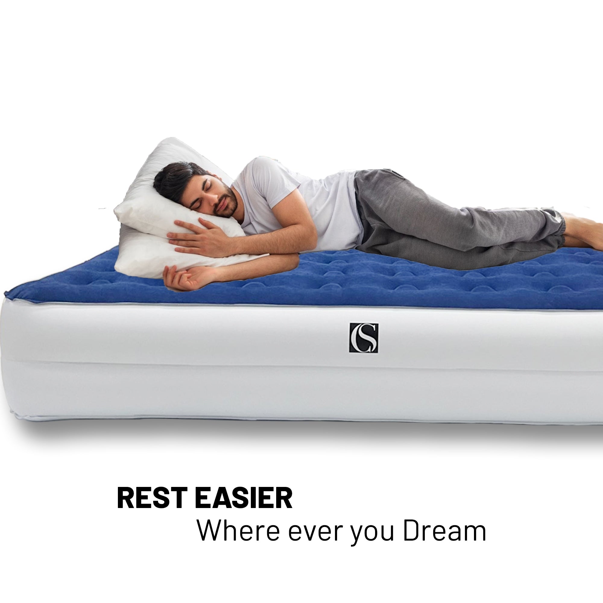 14-Inch Durable Air Mattress with Comfort Coil Technology and High Capacity Pump, good for Camping, Home and Portable Travel.