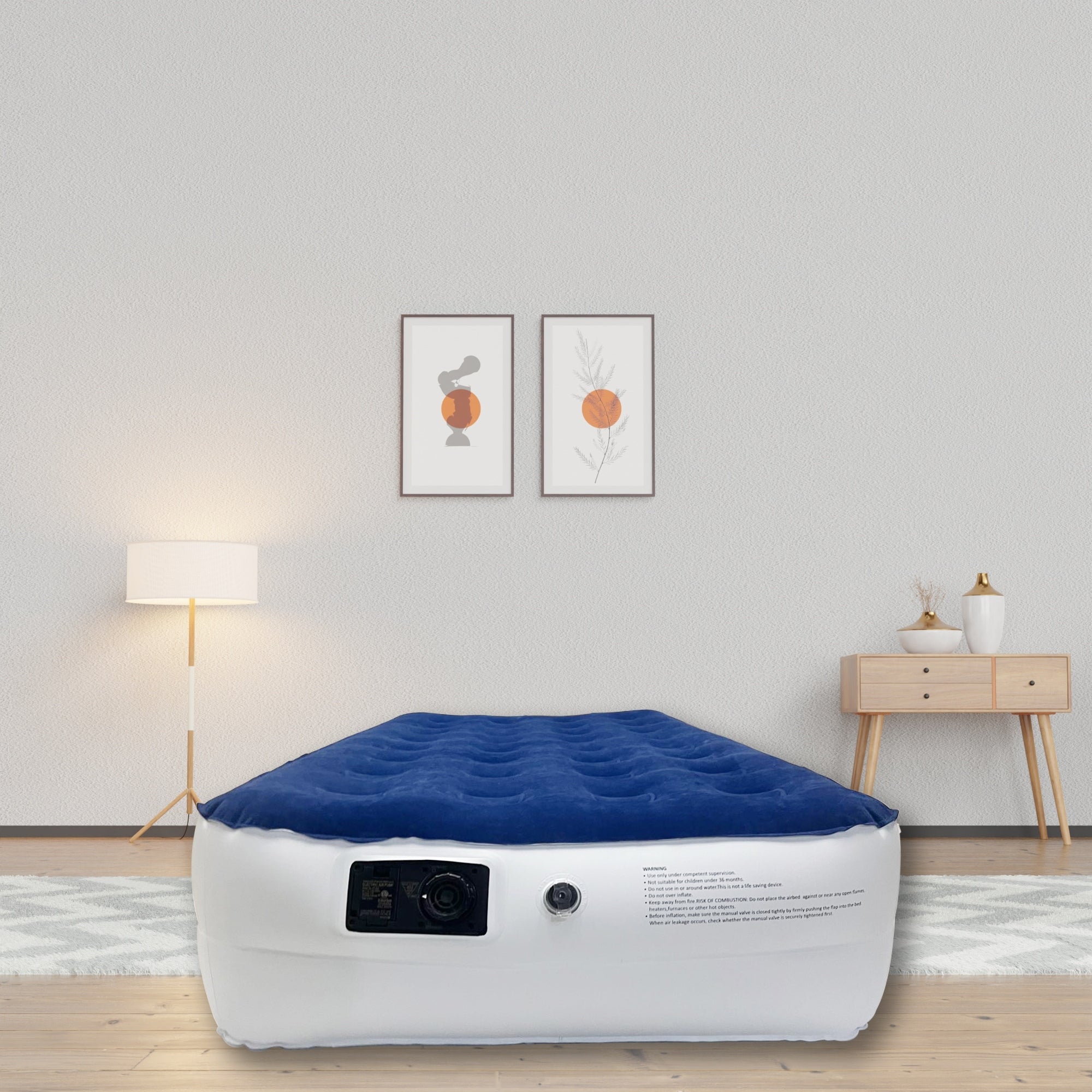 14-Inch Durable Air Mattress with Comfort Coil Technology and High Capacity Pump, good for Camping, Home and Portable Travel.