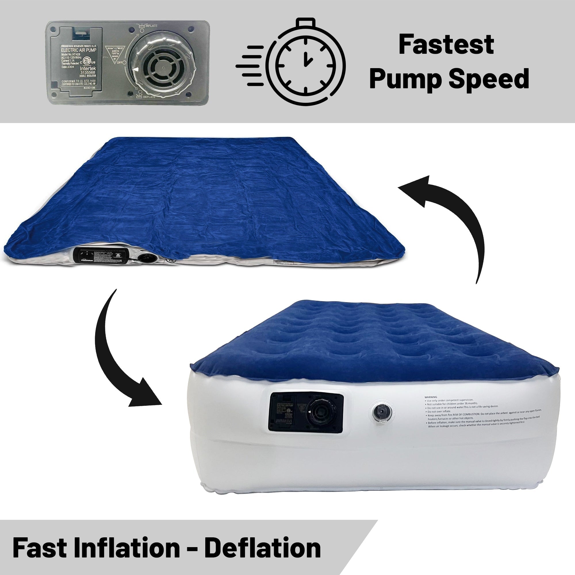 14-Inch Durable Air Mattress with Comfort Coil Technology and High Capacity Pump, good for Camping, Home and Portable Travel.