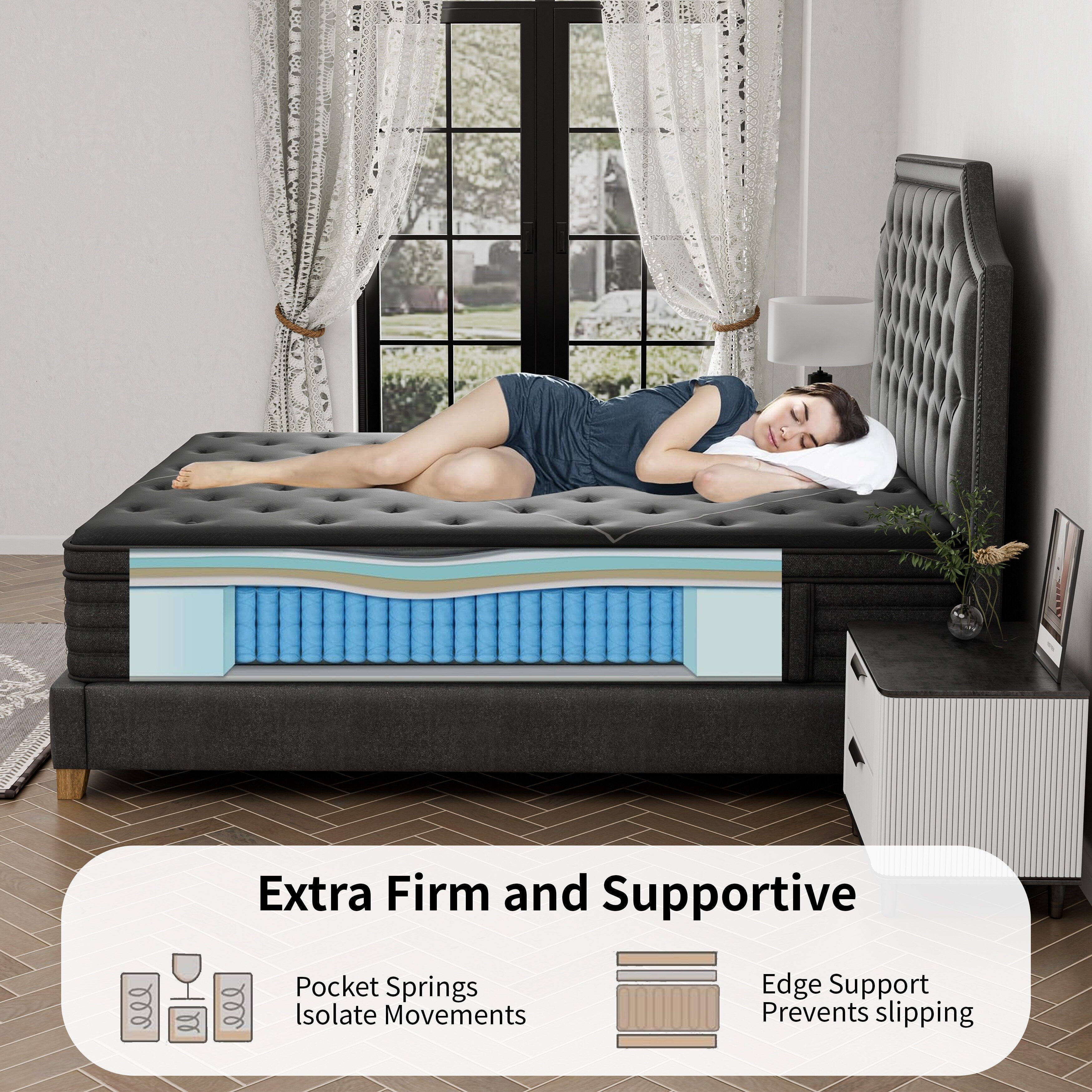 14 Inch Extra Firm Cooling Hybrid Mattress in a Box with Motion Isolation