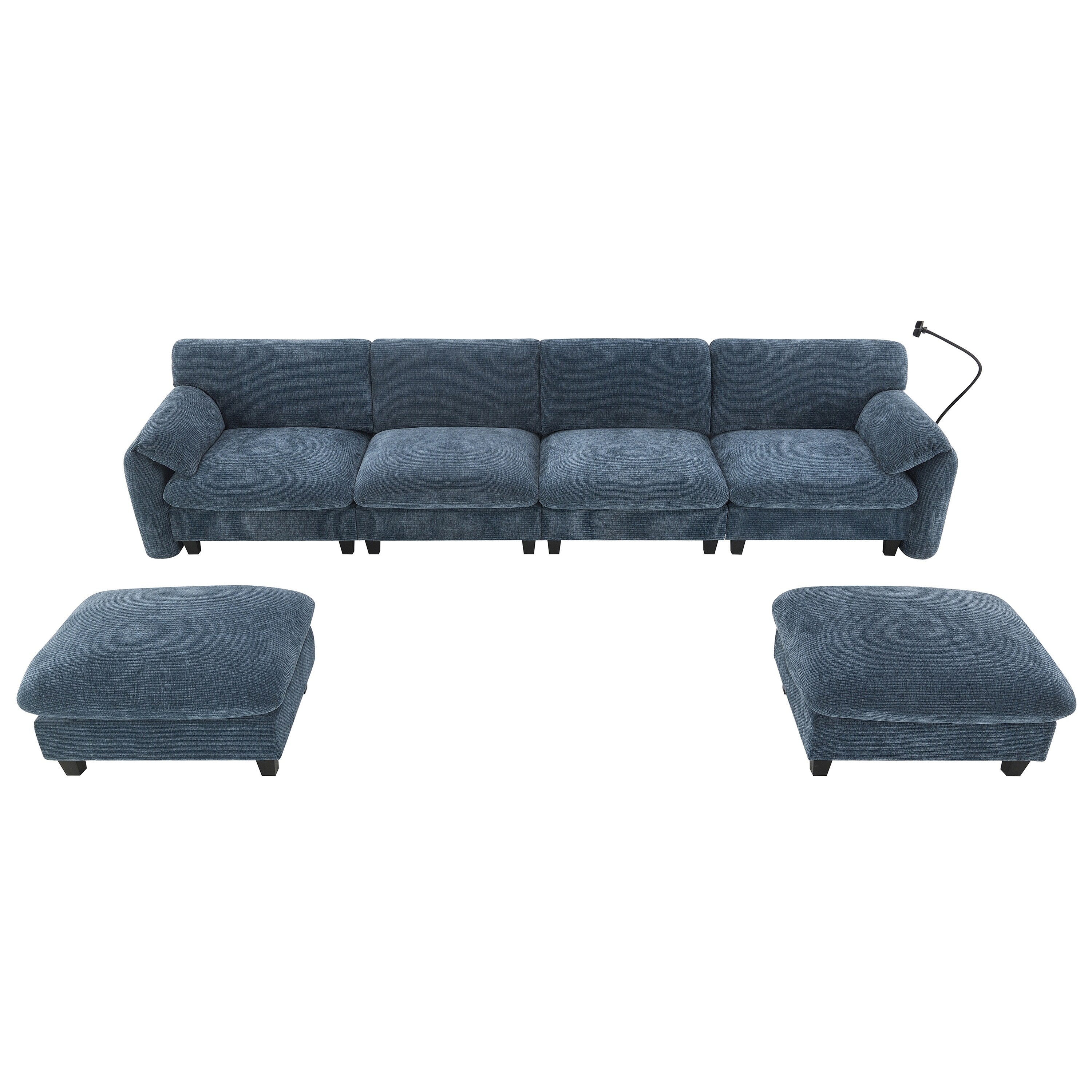 140-Inch Chenille Sectional Sofa with USB and Type-C Charging Ports, Phone Holders, Side Storage Pockets, Movement Ottomans