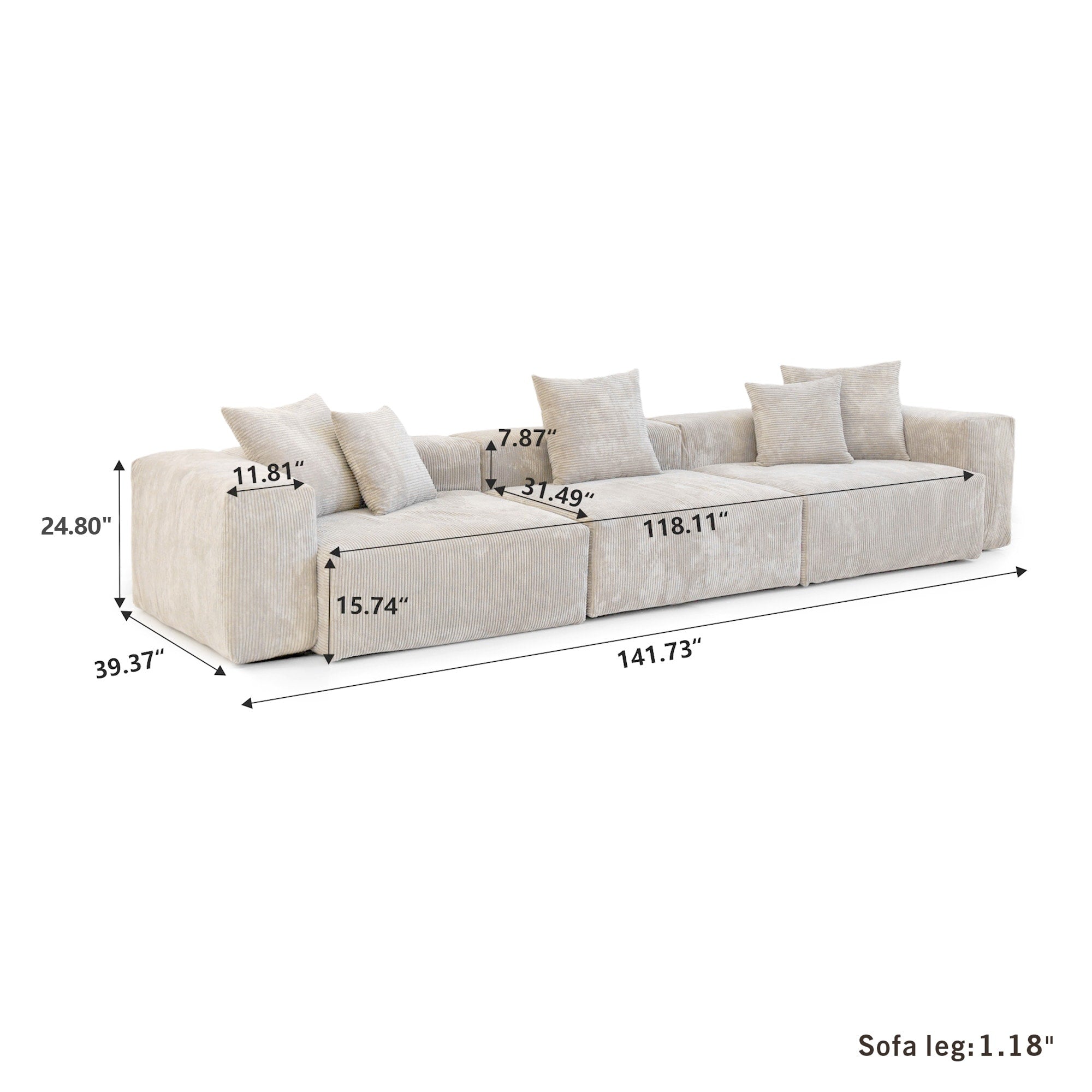 142 Contemporary Corduroy Sectional Sofa Classic Deep Couch
