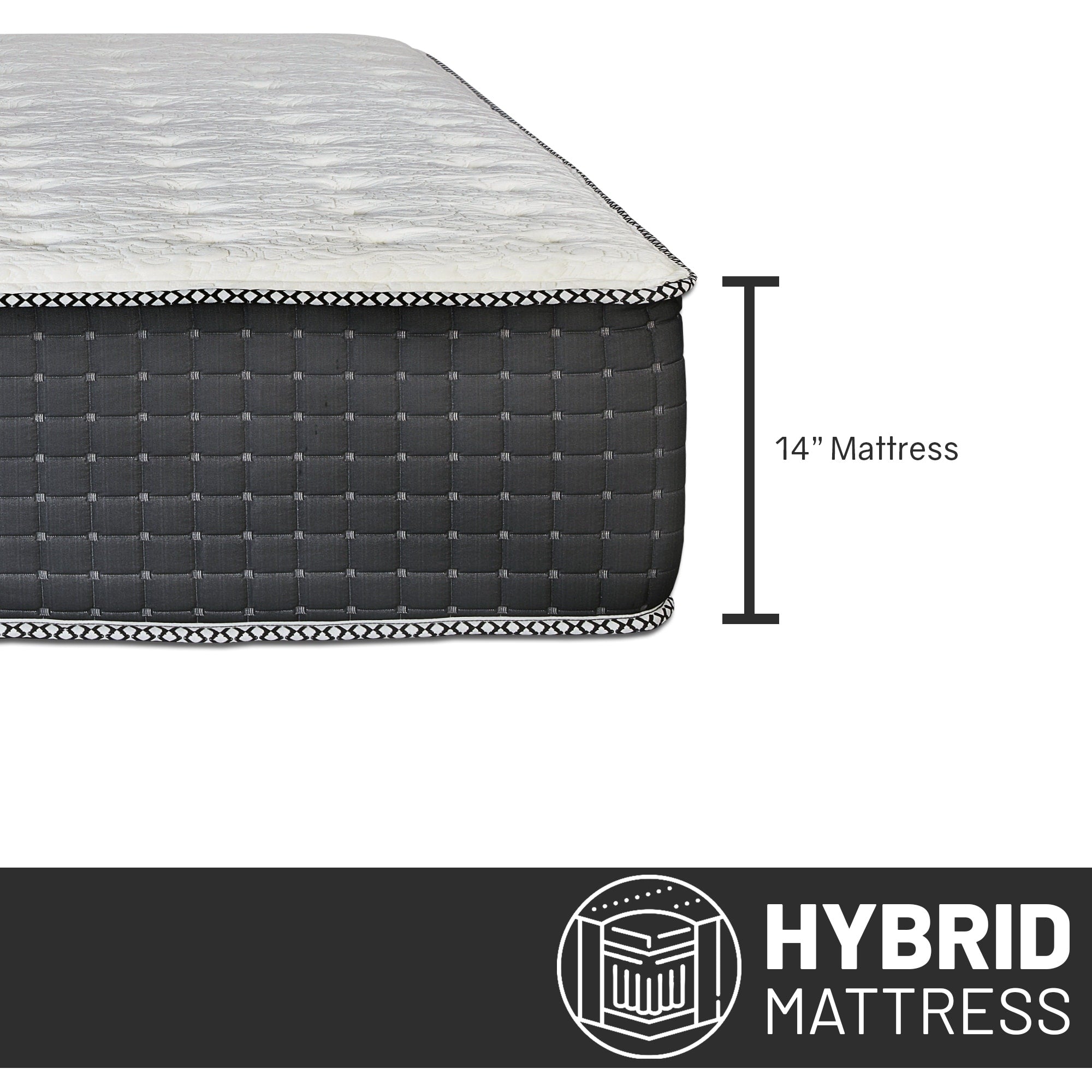 14 Luxury Foam Encased Hybrid Mattress, Strong Edge Support, High Density Foam, 2 Fluffy Quilted Top, Black