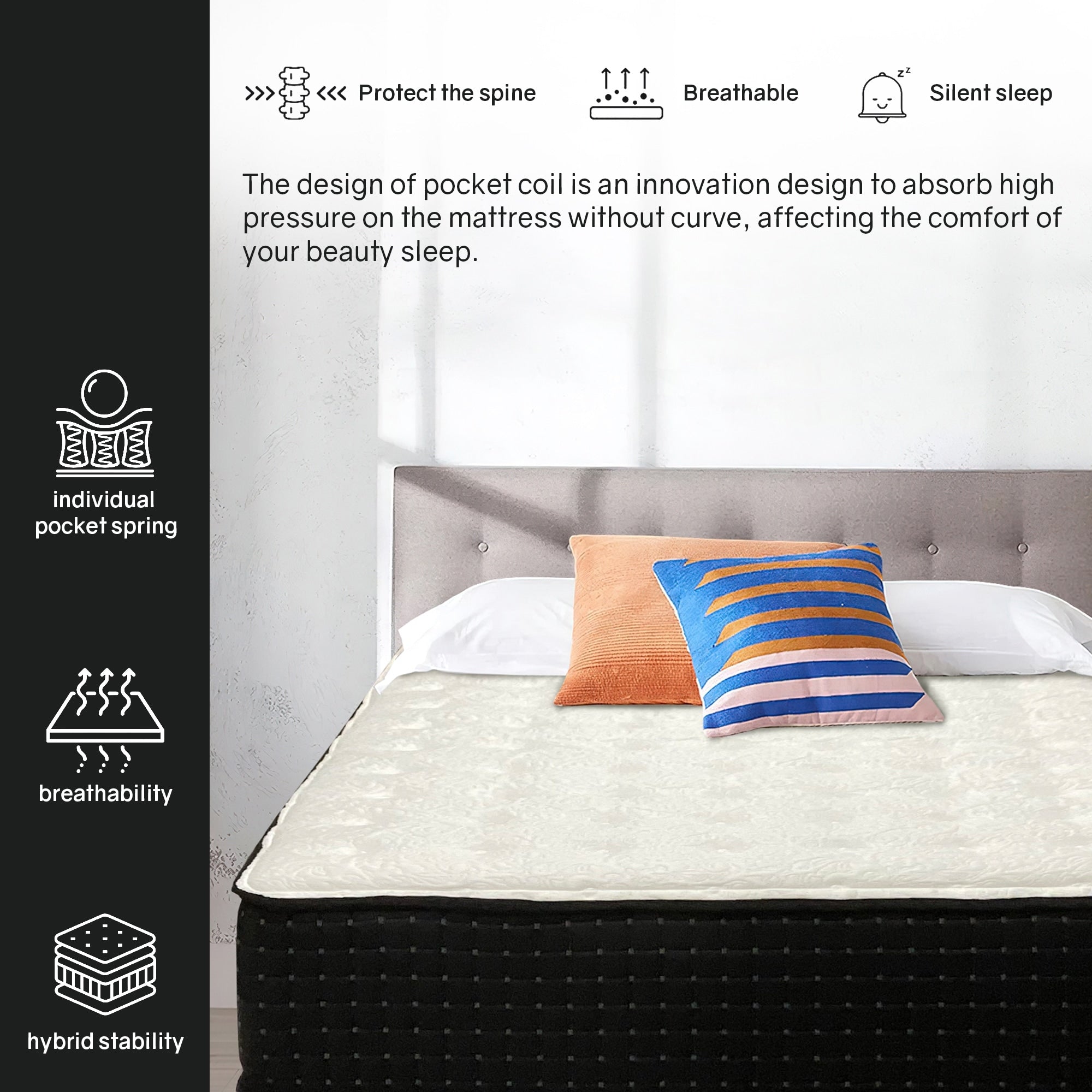 14 Luxury Foam Encased Hybrid Mattress, Strong Edge Support, High Density Foam, 2 Fluffy Quilted Top, Black
