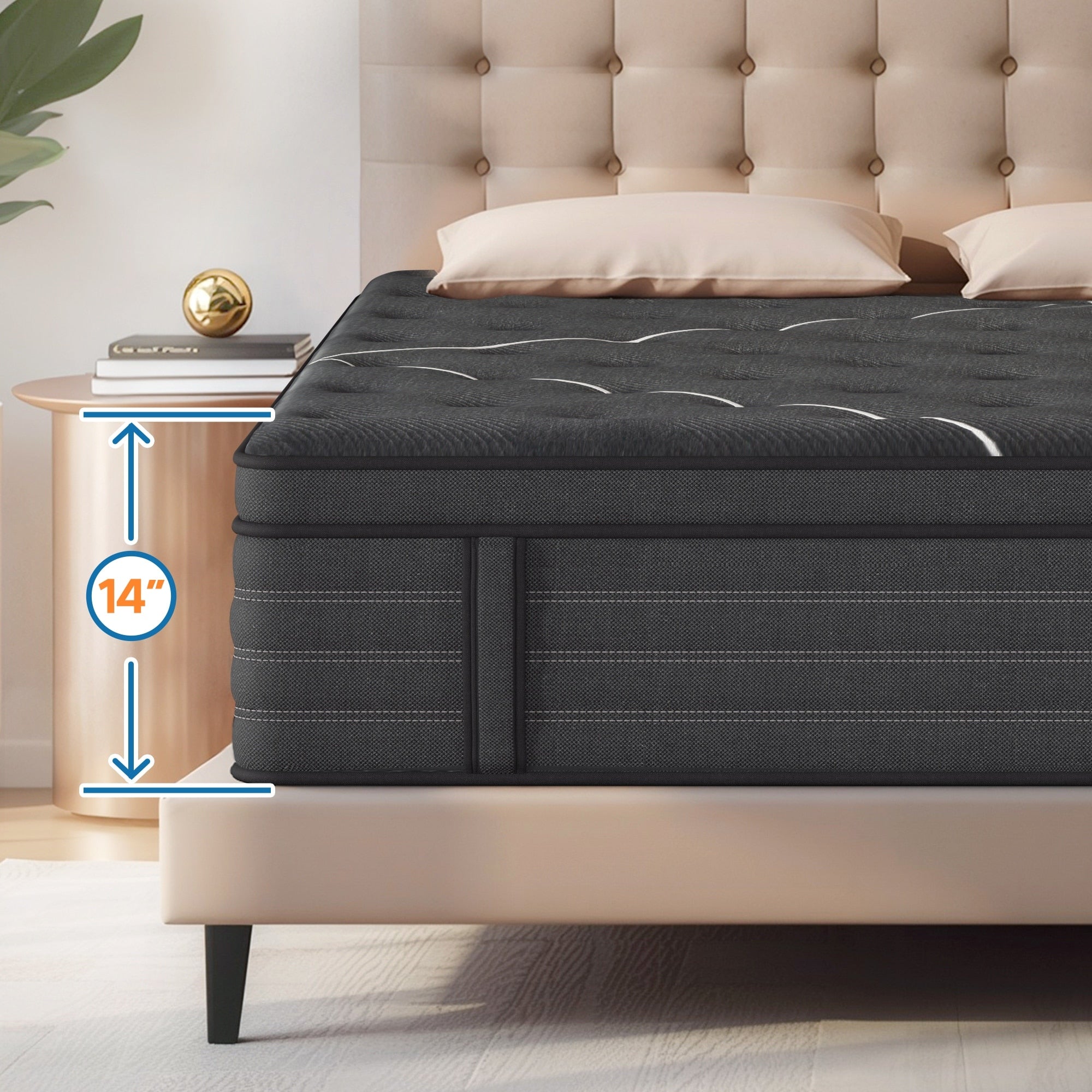 14'' Pillow Top Hybrid Mattress with Pocket Coil Support, Extra Firm