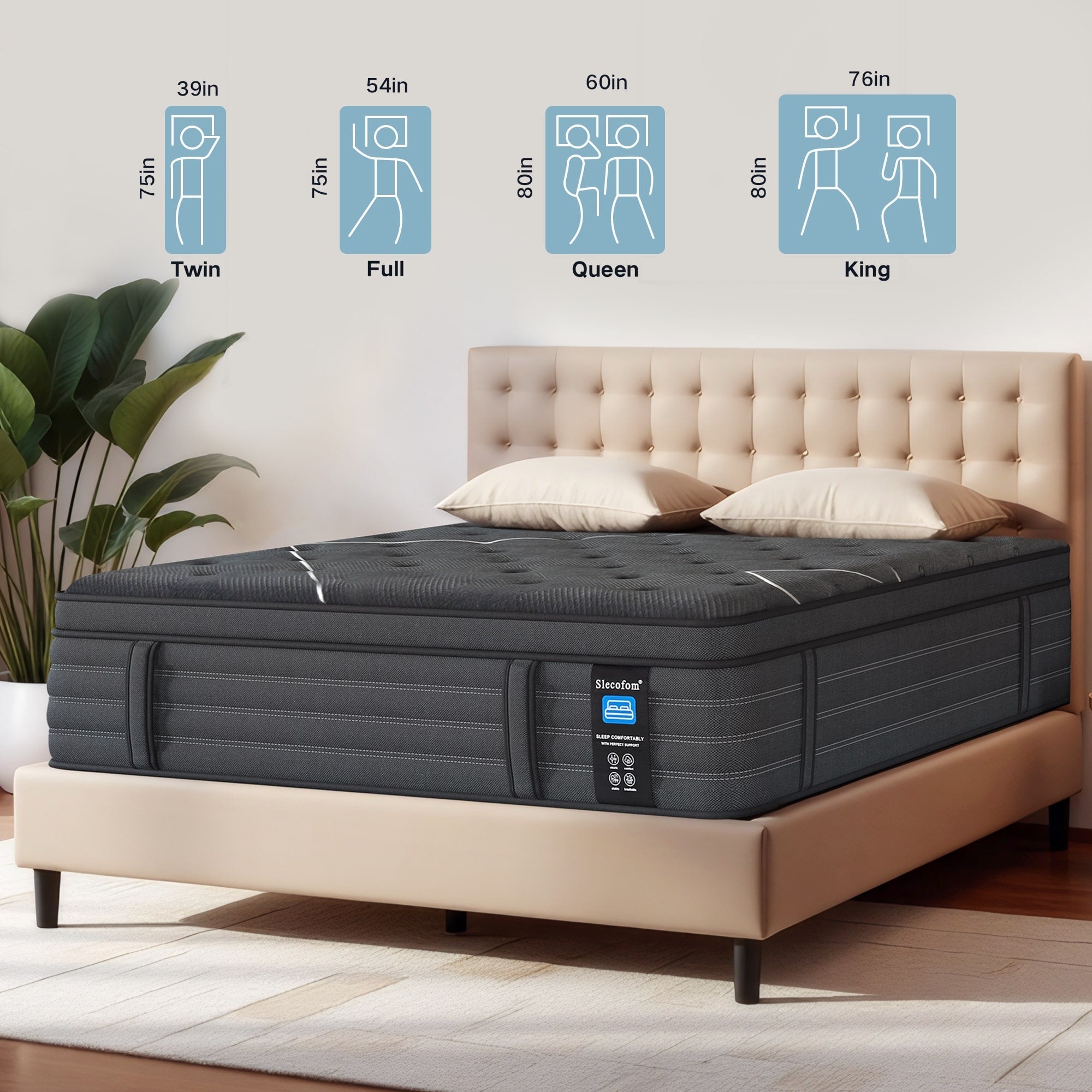 14'' Pillow Top Hybrid Mattress with Pocket Coil Support, Extra Firm