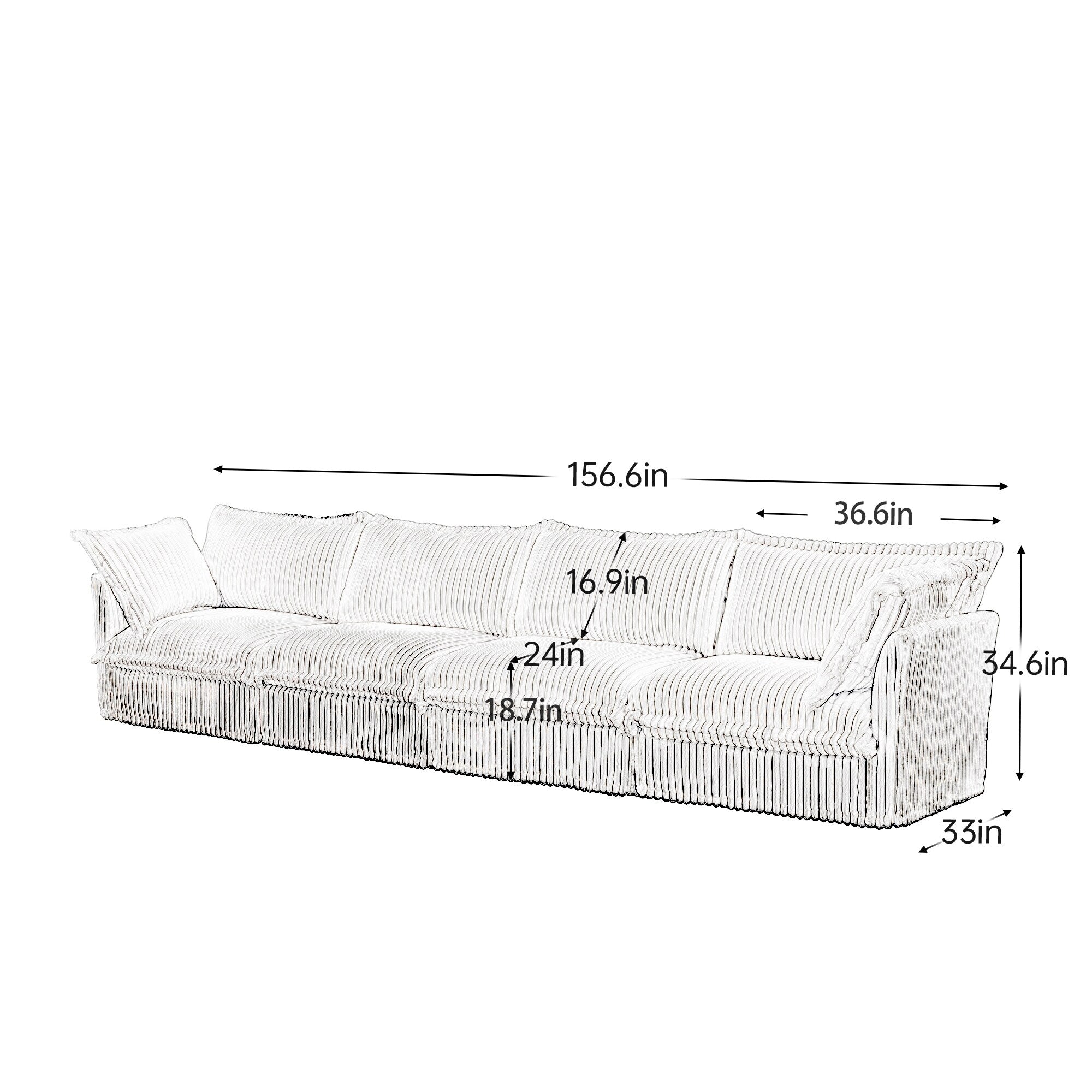 156.6 Corduroy 5-Seater Sofa Deep for living room and bedroom