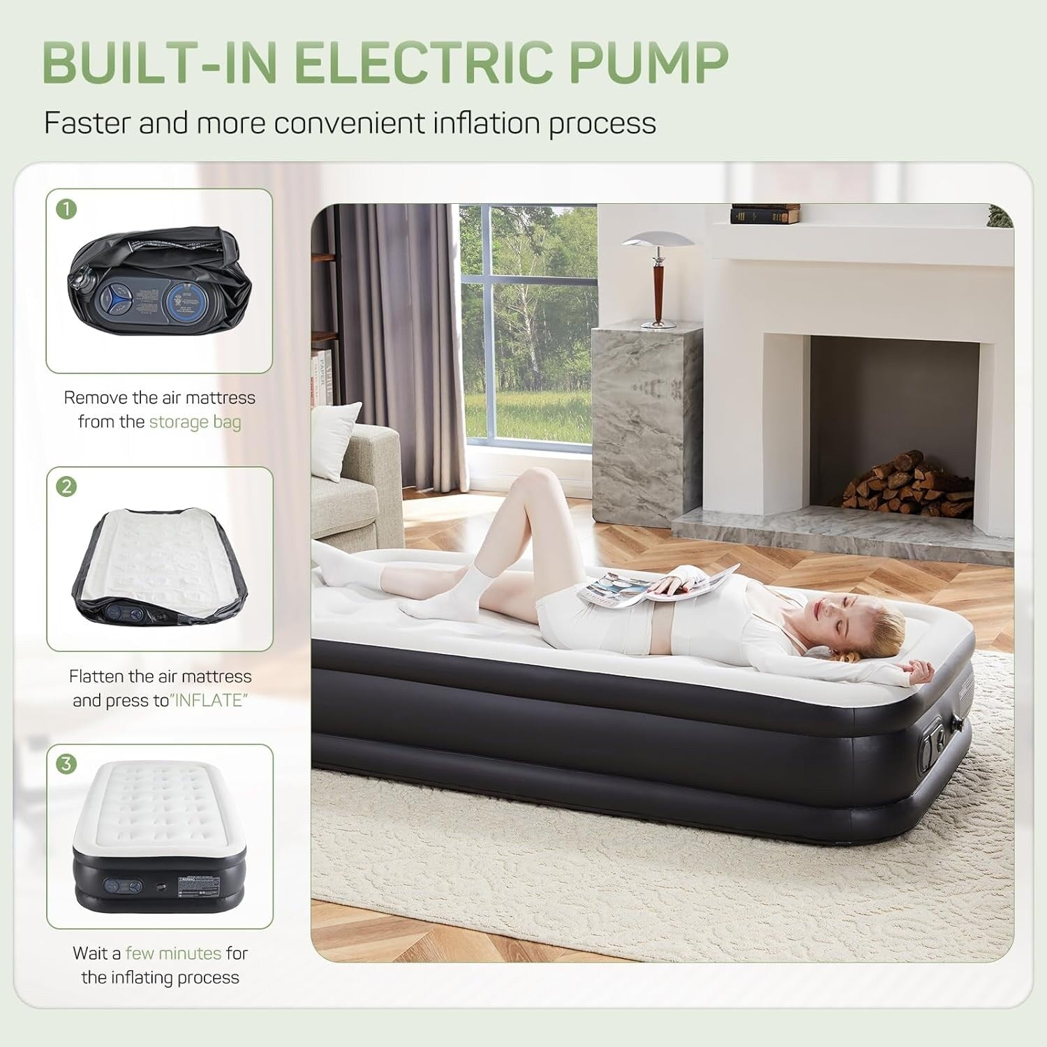16 in. Twin Air Mattress Inflatable Blow up Portable Camping Bed with Built in Pump