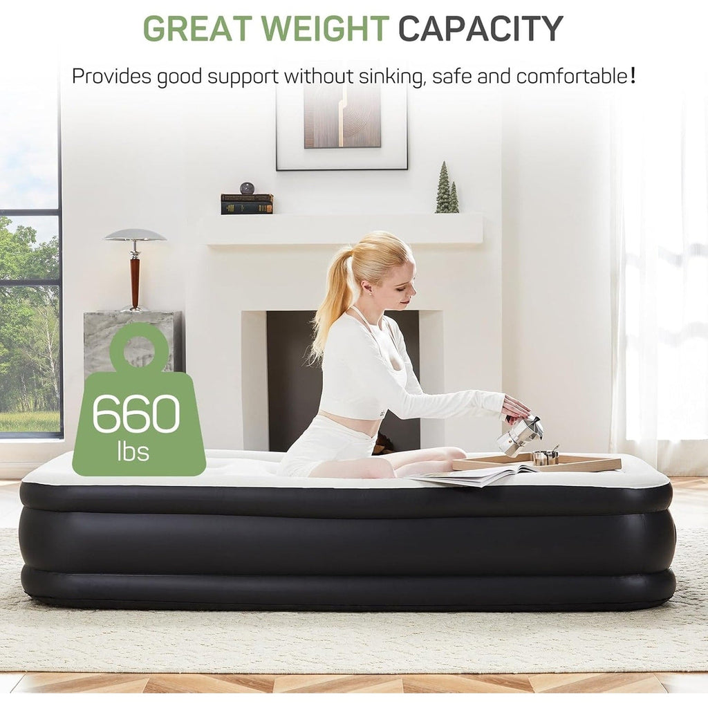 16 in. Twin Air Mattress Inflatable Blow up Portable Camping Bed with Built in Pump