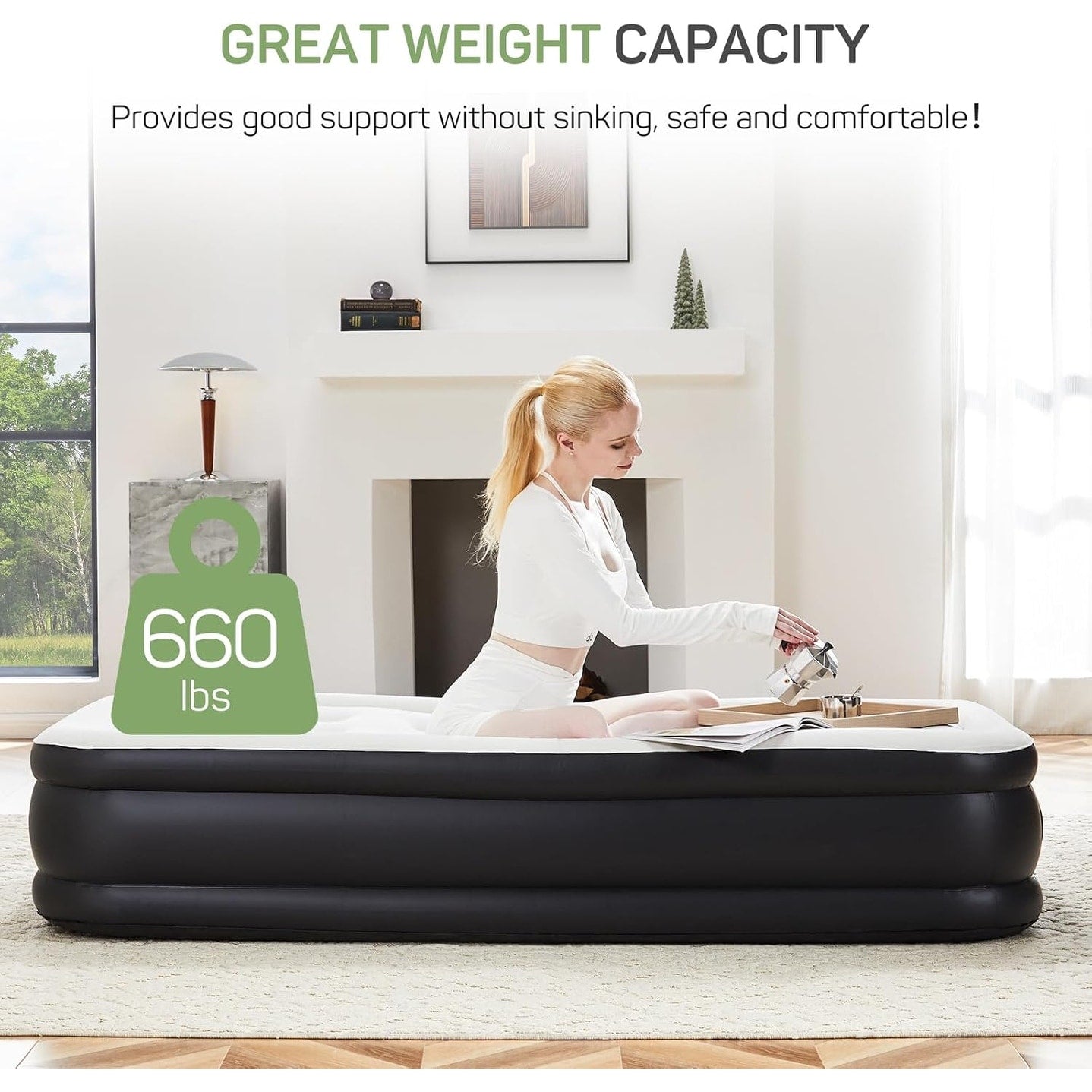 16 in. Twin Air Mattress Inflatable Blow up Portable Camping Bed with Built in Pump