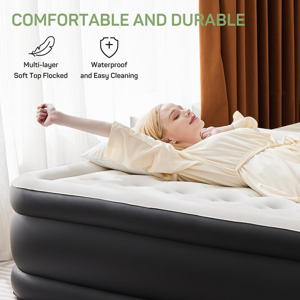 16 in. Twin Air Mattress Inflatable Blow up Portable Camping Bed with Built in Pump