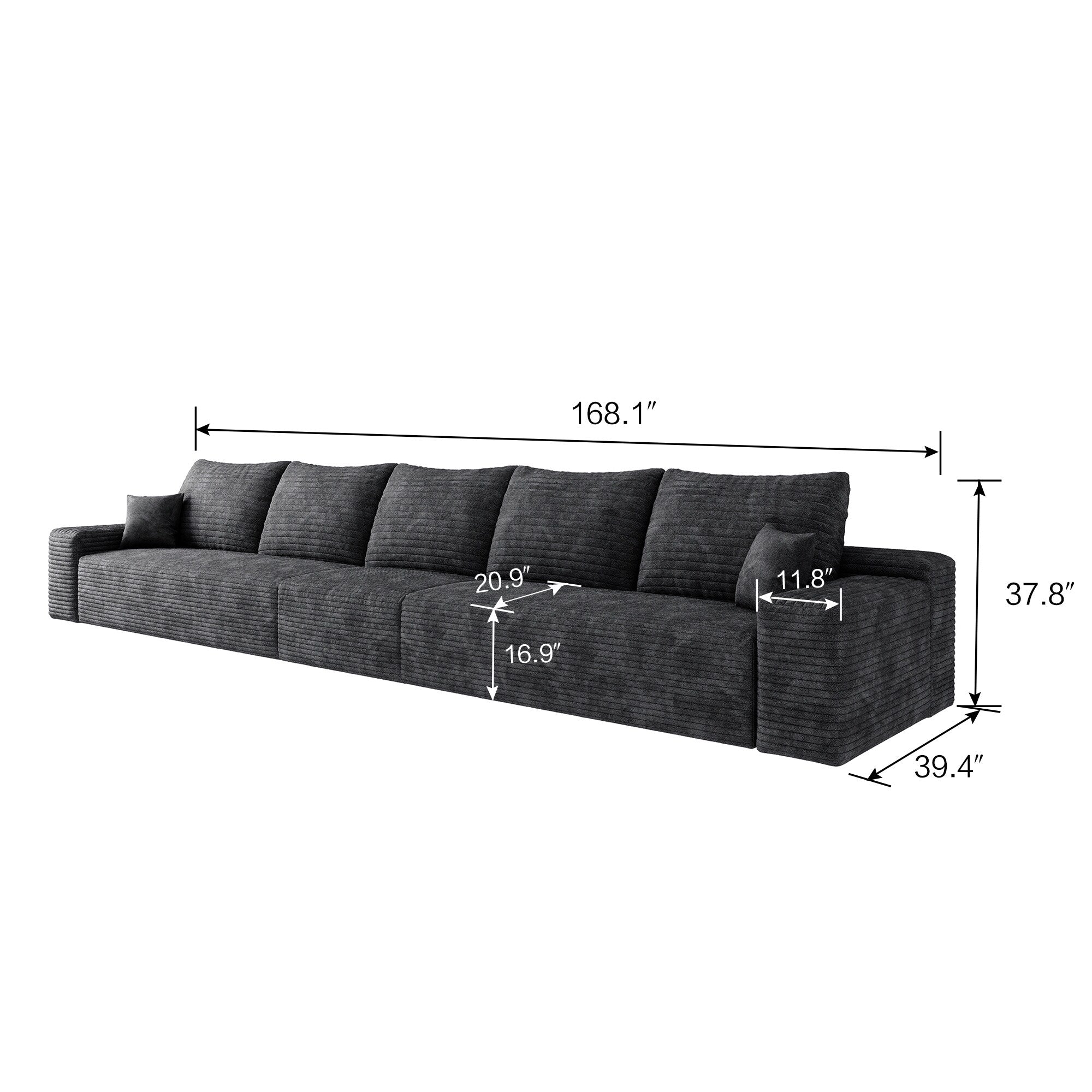 168Foam 6-Seater Sofa - Plush Corduroy Cloud Couch with Recliner and High-Resilience Foam