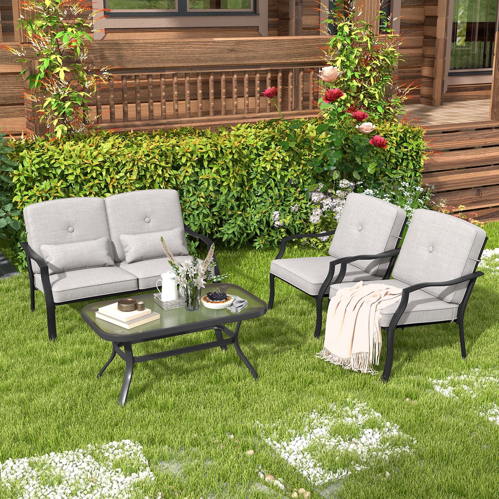 2/4 PCS Patio Furniture Set Outdoor Conversation Sofa Table Set