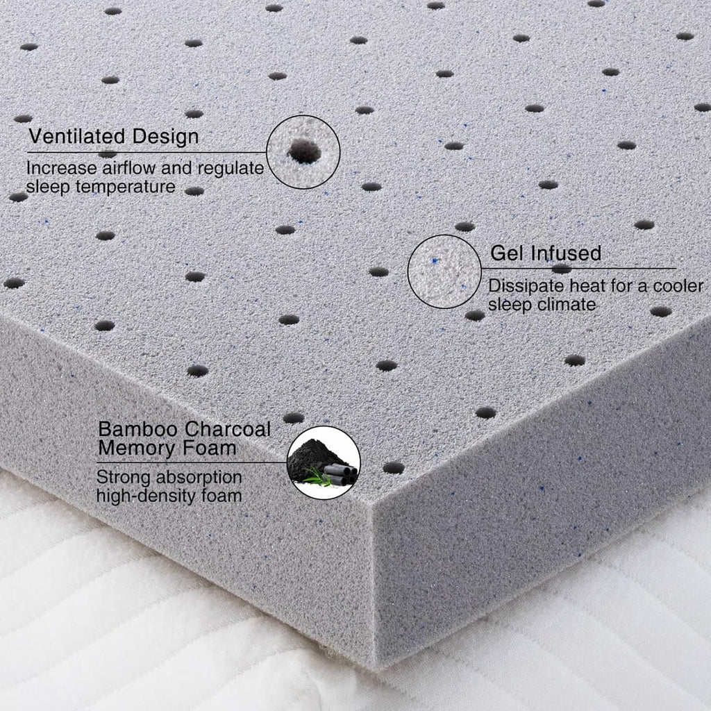 2 Inch Mattress Topper King,Gel Memory Foam Mattress Topper Double Bed Topper for Soft & Cooling Sleep, Pressure Relieve