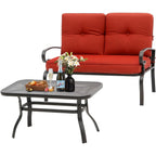2 Piece Outdoor Patio Garden Bench with Round Coffee Table Set