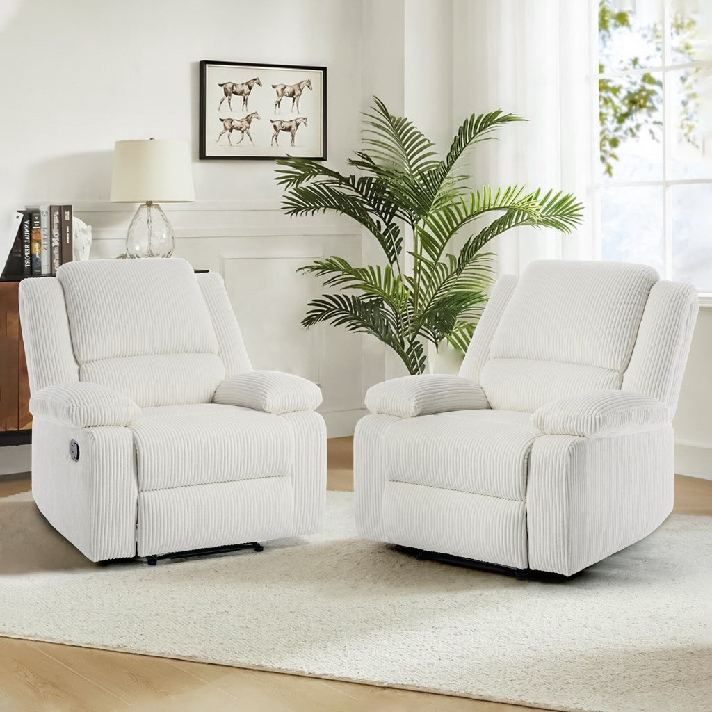 2 Set Corduroy Manual Recliner Glider Club Chair with Footrest