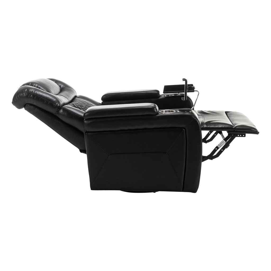 270 Degree Swivel PU Leather Power Recliner Individual Seat Home Theater Recliner with Comforable Backrest, Tray Table