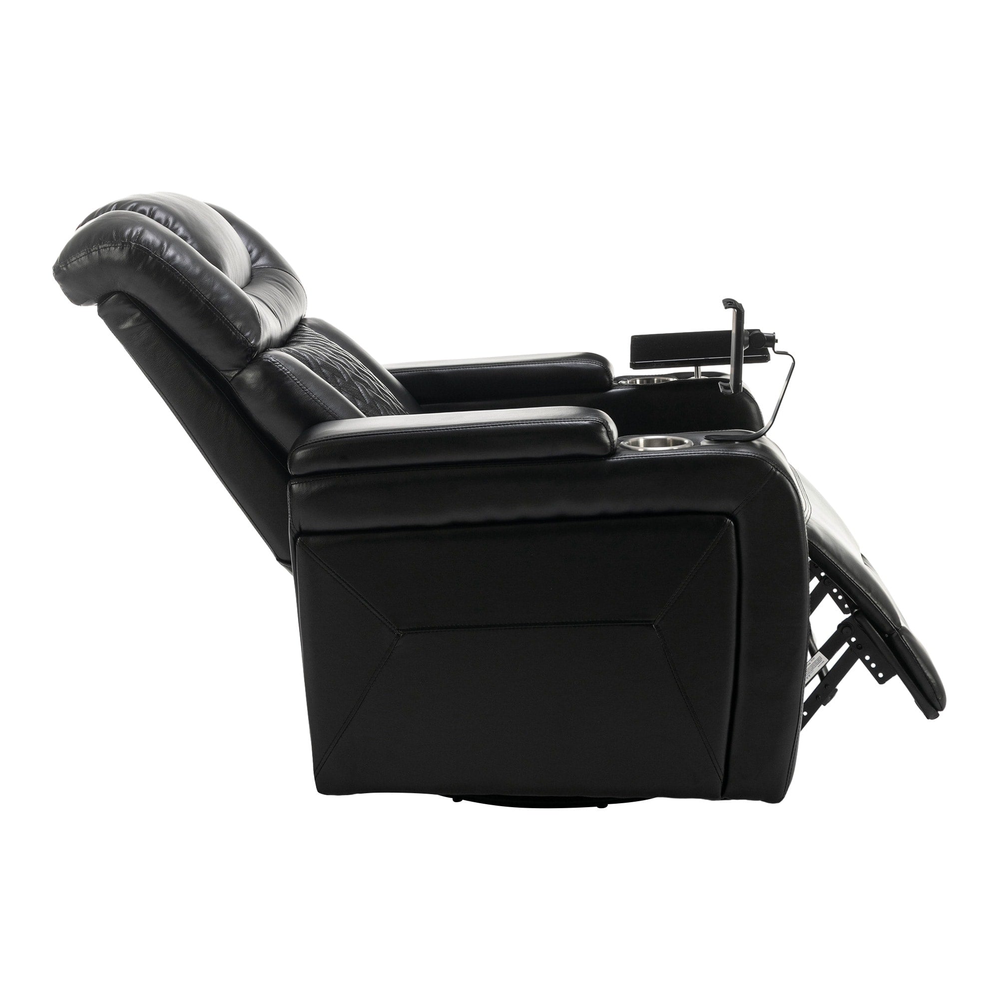 270 Degree Swivel PU Leather Power Recliner Individual Seat Home Theater Recliner with Comforable Backrest, Tray Table