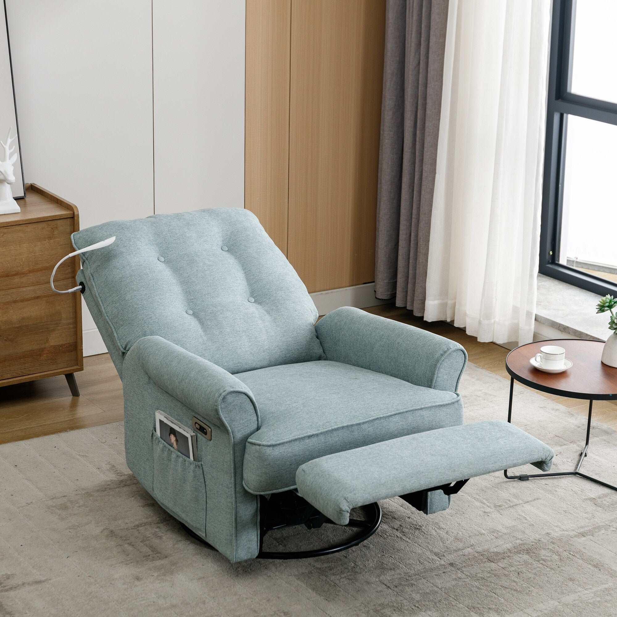 270° Swivel Recliner with USB Ports, Touch Lamp, Side Pocket Storage, and Rocking Base