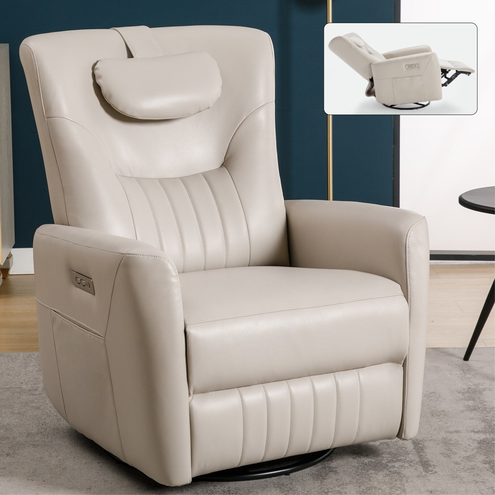 270Â° Swivel Rocker Power Recliner Chair, Support Pillow, USB, Type-C