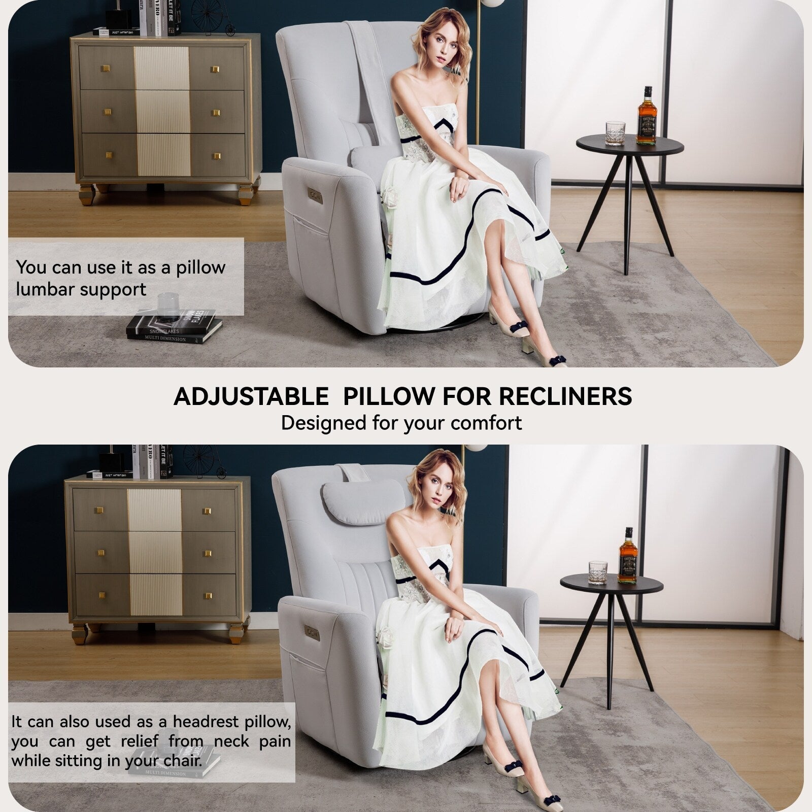 270Â° Swivel Rocker Power Recliner Chair, Support Pillow, USB, Type-C