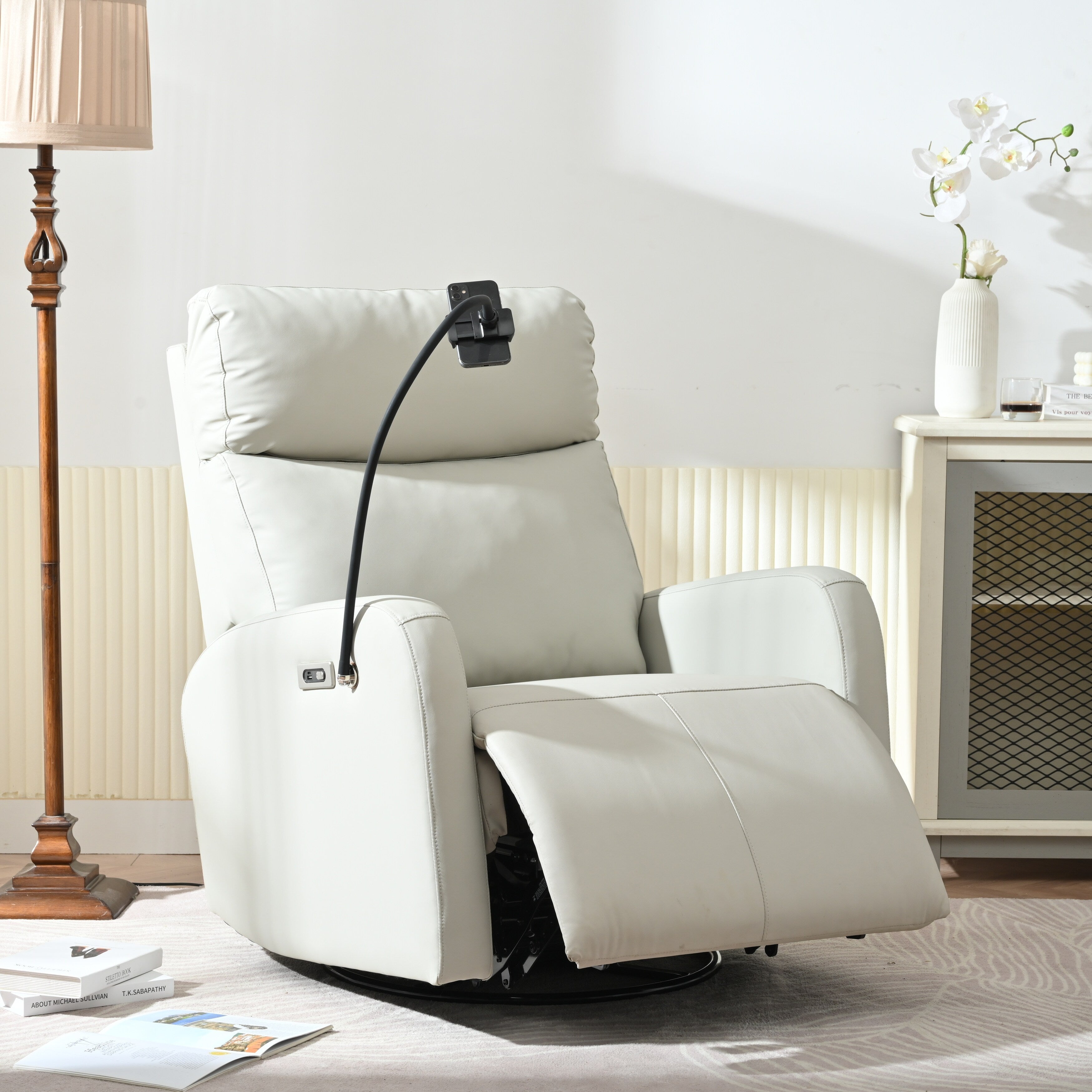 270Â° Swivel Rocking Recliner with USB Ports, Electric Recline, and Overstuffed Comfort for Ultimate Relaxation